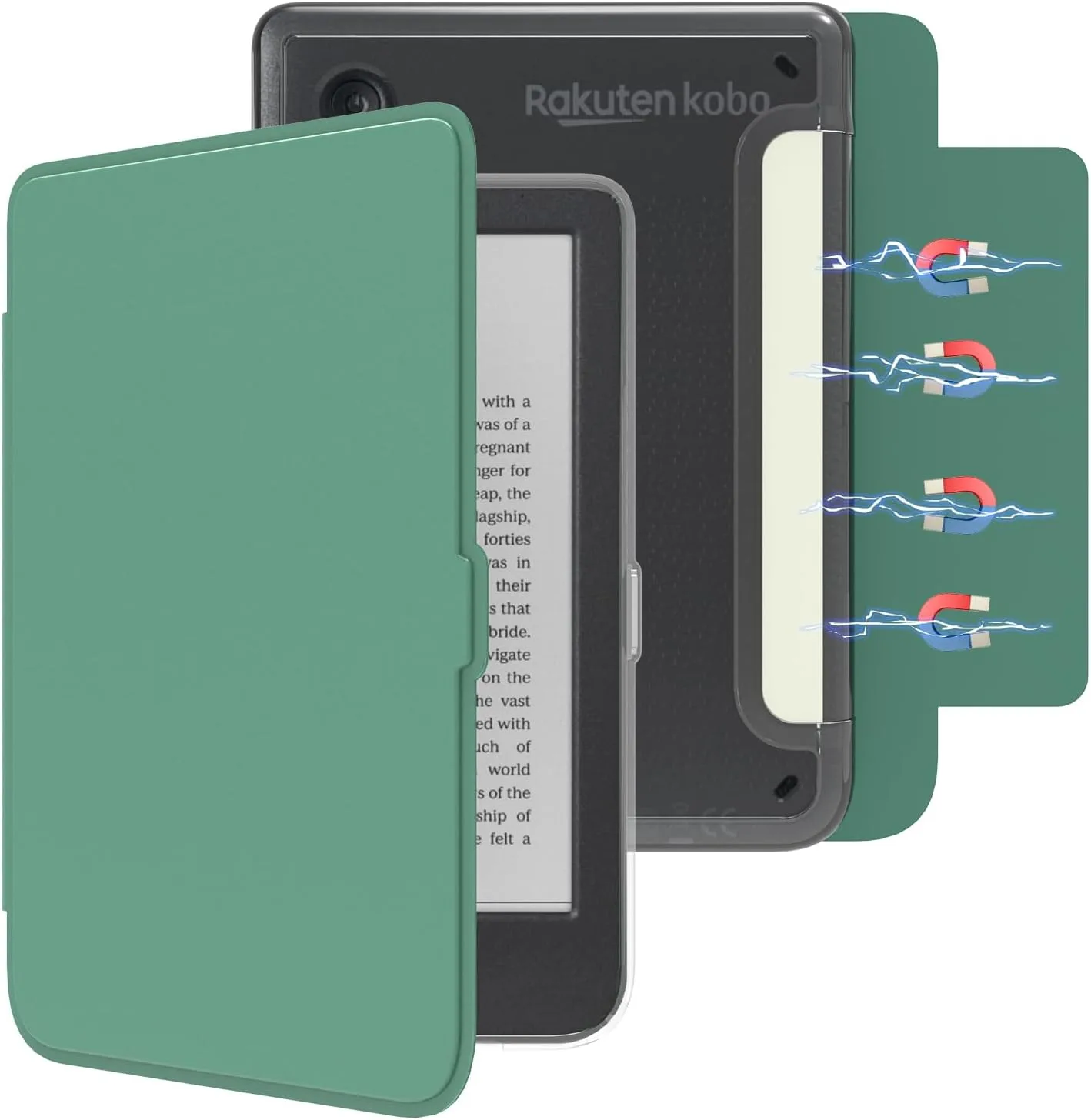 E NET-CASE Detachable Magnetic Case for 6" Kobo Clara Colour (2024) /Clara BW (2024) /2E (2022) eReader, Ultra Clear Back Scratch-Proof Light丨Easy to Detach & Attach丨Auto Sleep/Wake (Green)