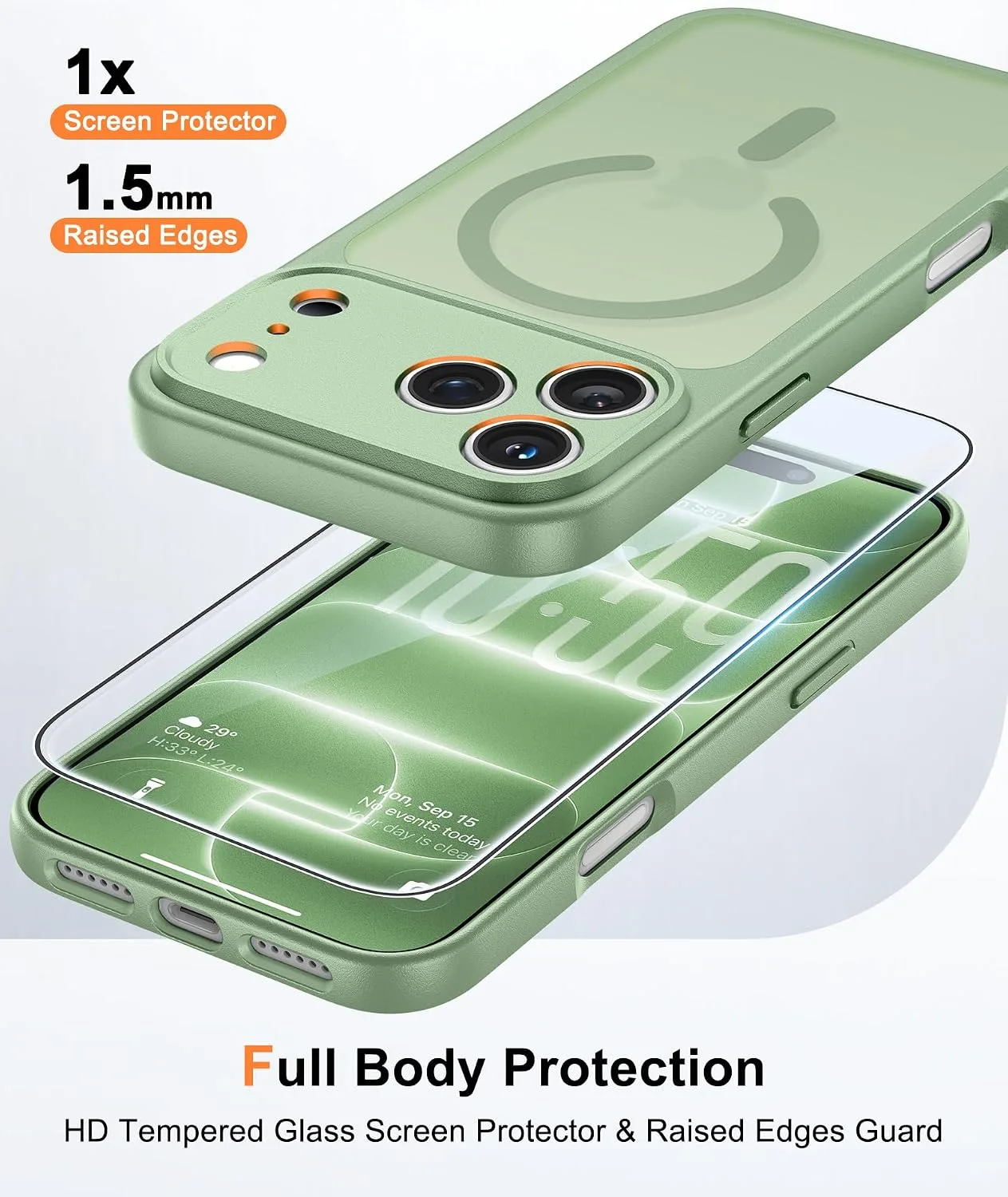 FNTCASE for iPhone 18 Pro Case / 17 Pro Case Fit for MagSafe Light Moss