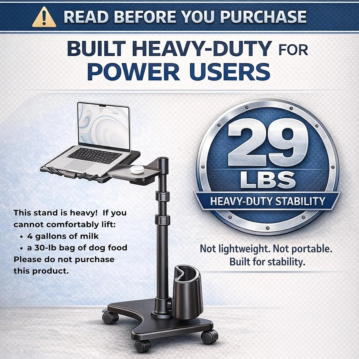LEVO G2 Deluxe Rolling Laptop Stand, Height-Adjustable Desk with Mouse Tray