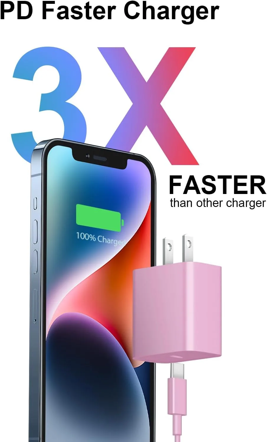 iPhone 14 13 12 11 Super Fast Charger [2Pack] cargador 20W Rapid USB C Wall Charger Block with 6FT Fast Charging Cable Compatible with iPhone 14/13/12/11/Pro/Pro Max/Mini/Xs Max/XR/X, iPad - Pink