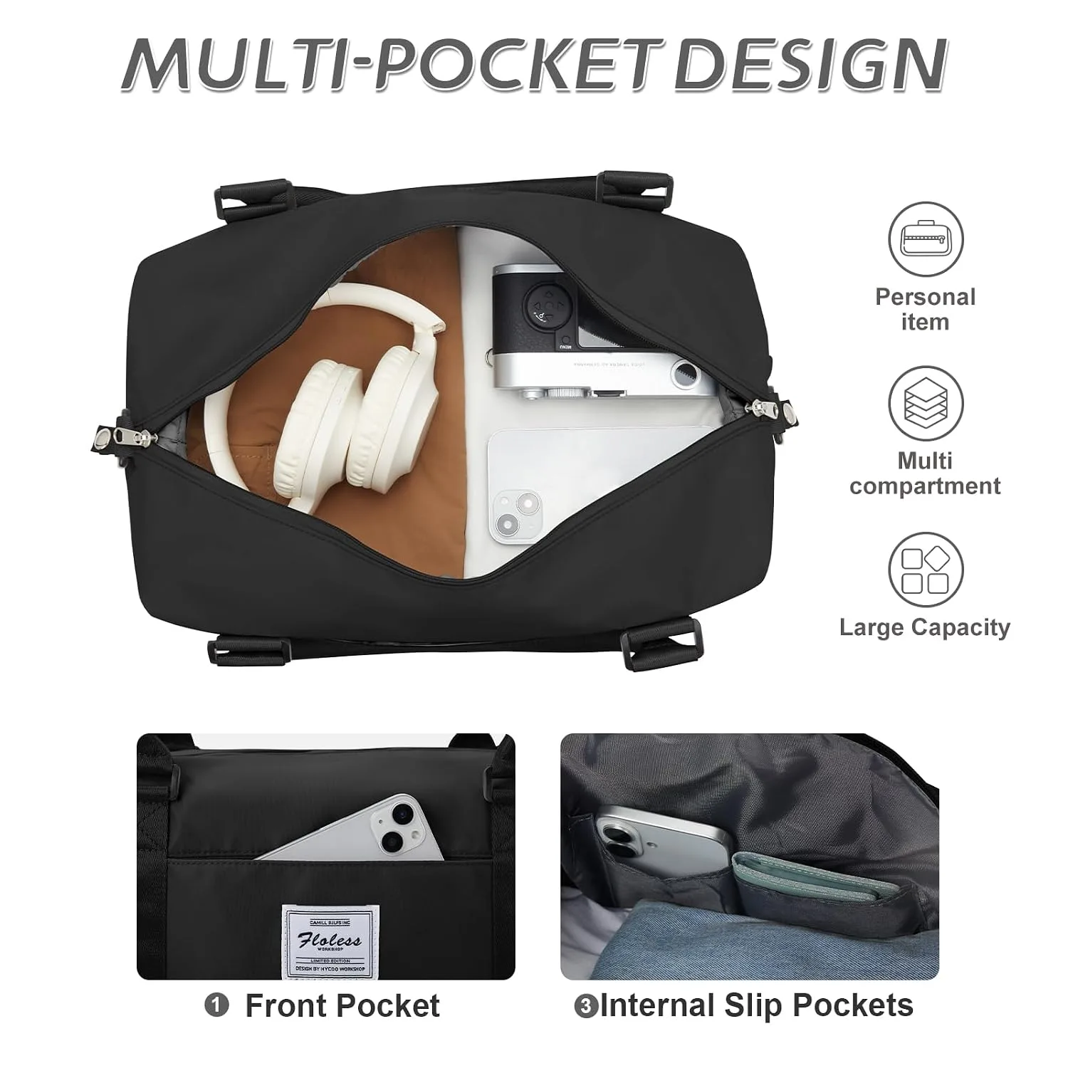 VECAVE Travel Duffel Weekender Bag Women Tote Carry On Bags With Shoe Compartment