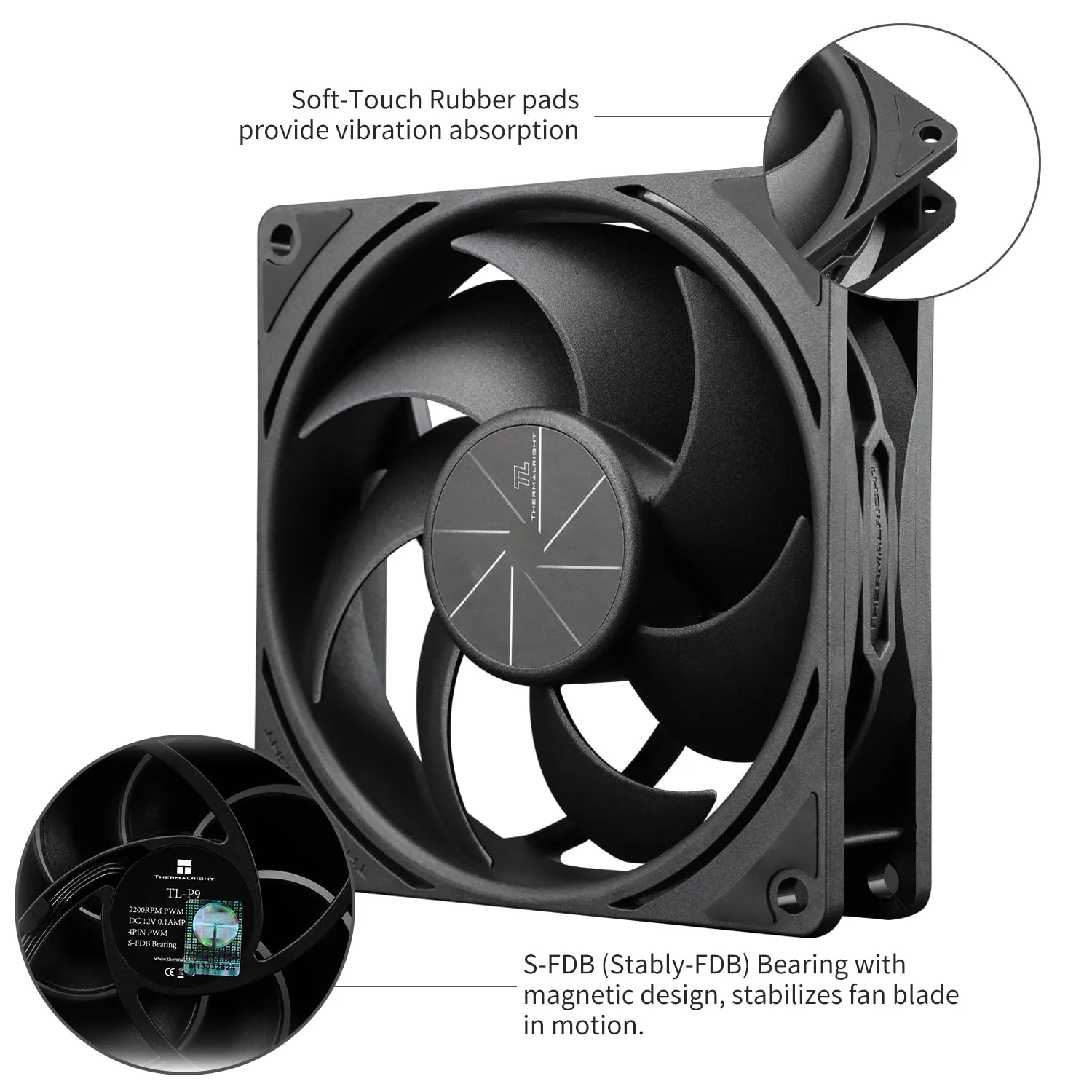 Thermalright TL-P9 CPU Fan, Computer Case Cooling Quiet 4PIN PWM PC Fan, High Performance 92mm Silent Cooler, 2200RPM Speed, CPU Cooling (Black)