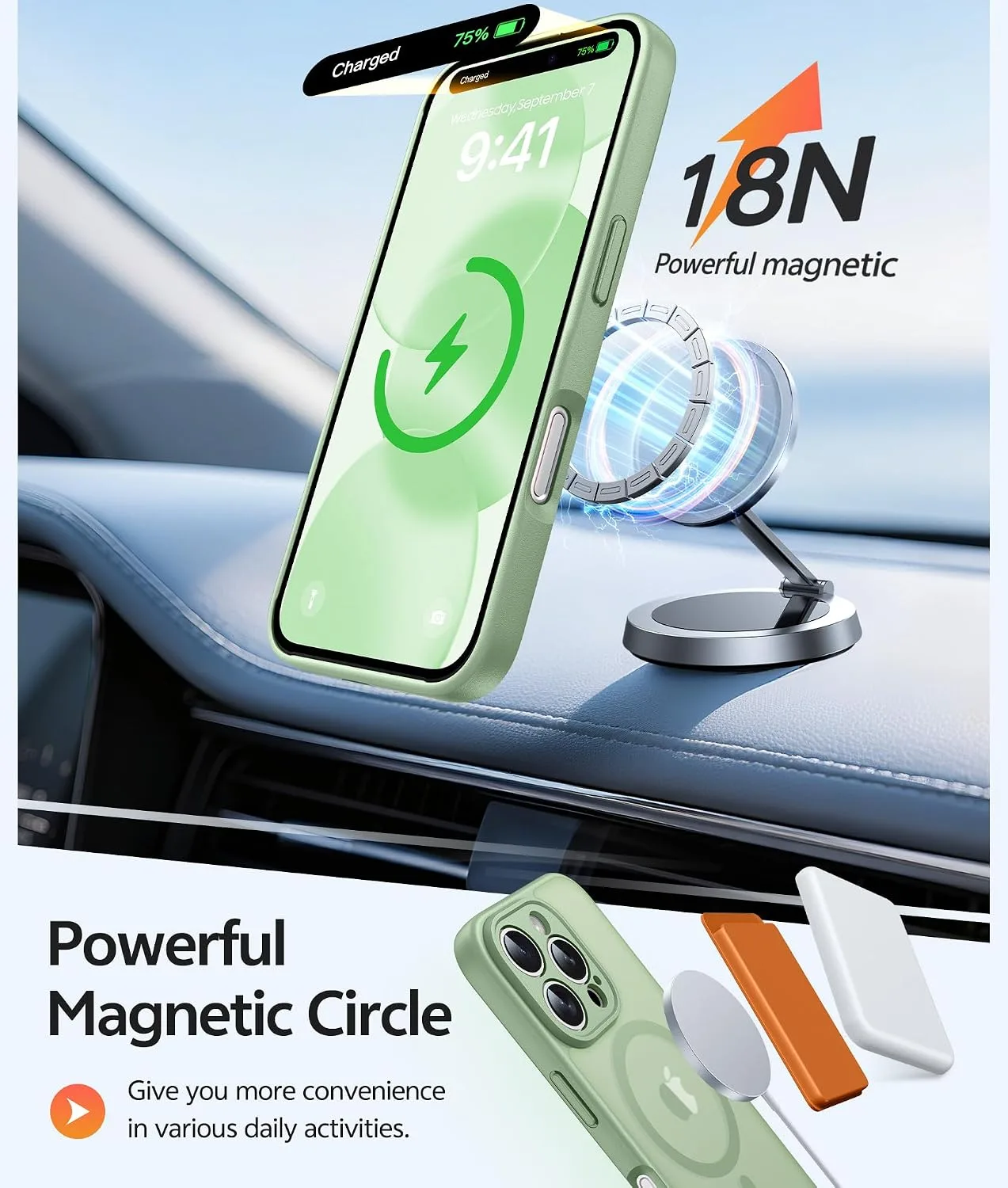 FNTCASE for iPhone 16 Pro Max Case, Fit for Magsafe, Light Moss