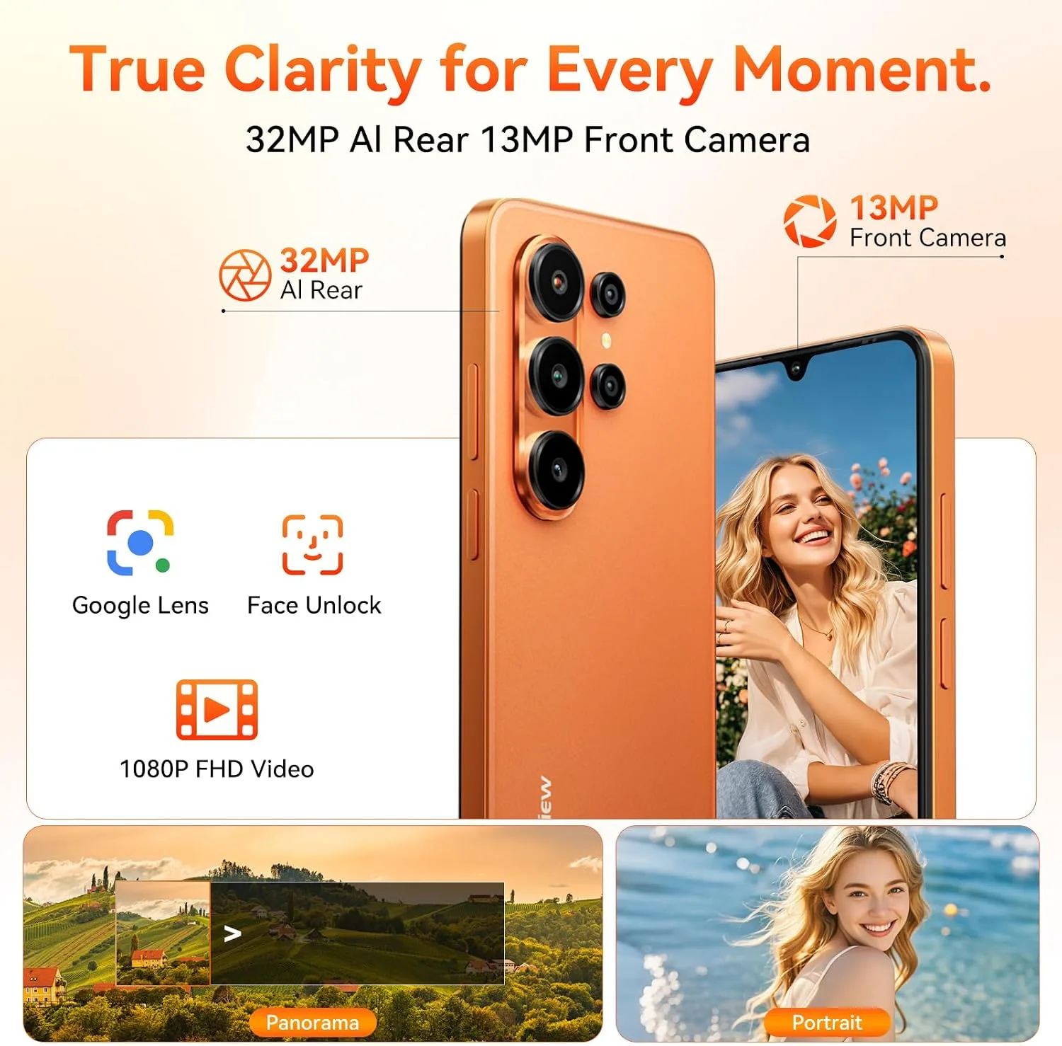 Blackview Wave 10C Android Phone Unlocked 6.88" Large Screen, Android 16 Unlocked Smartphones 16(4+12) GB+128GB/1TB, 32MP+13MP, Dual SIM/Face ID/GPS/OTG, Only for T-Mobile, Black