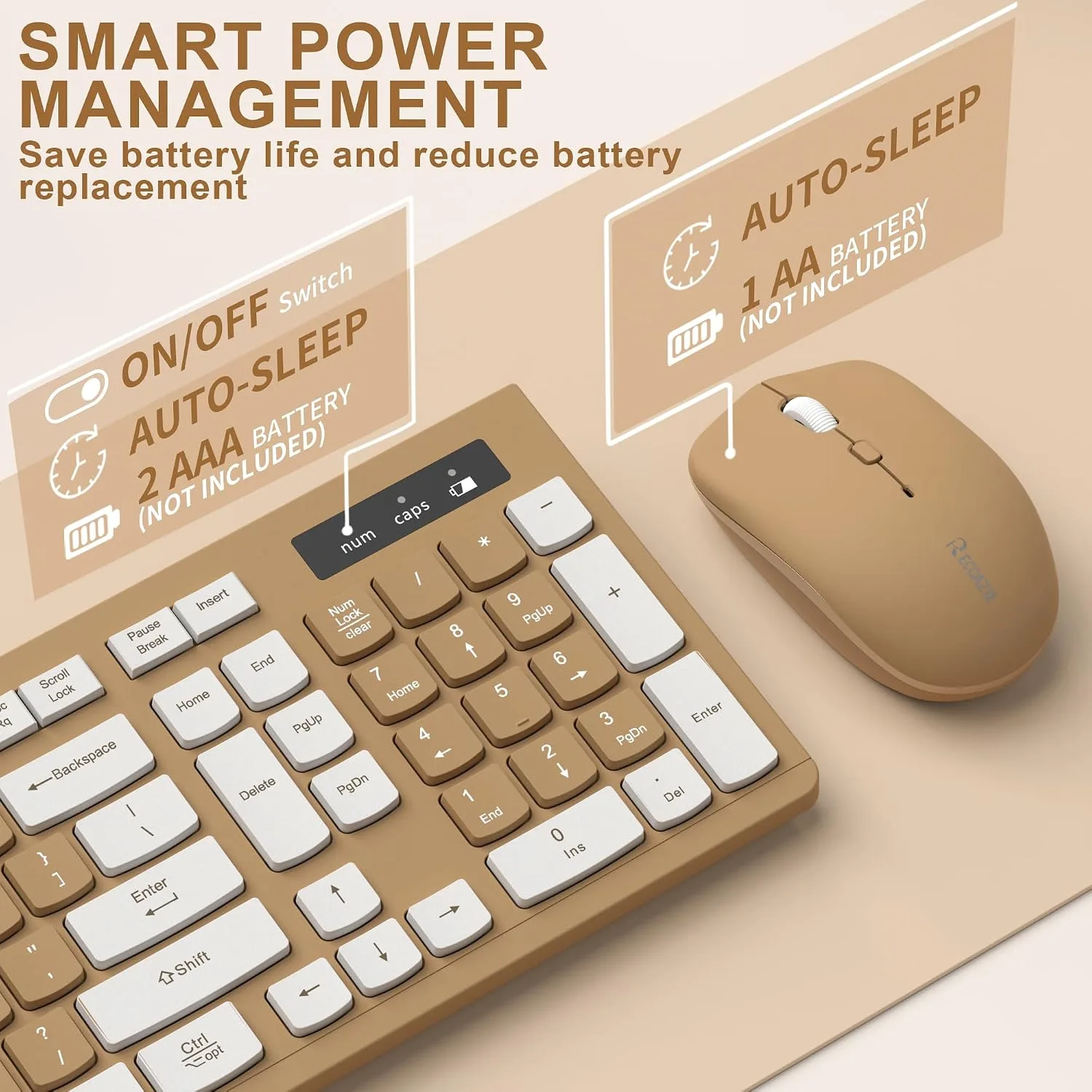 Wireless Keyboard and Mouse Combo Silent for Office and Home(Mocha Color-A)