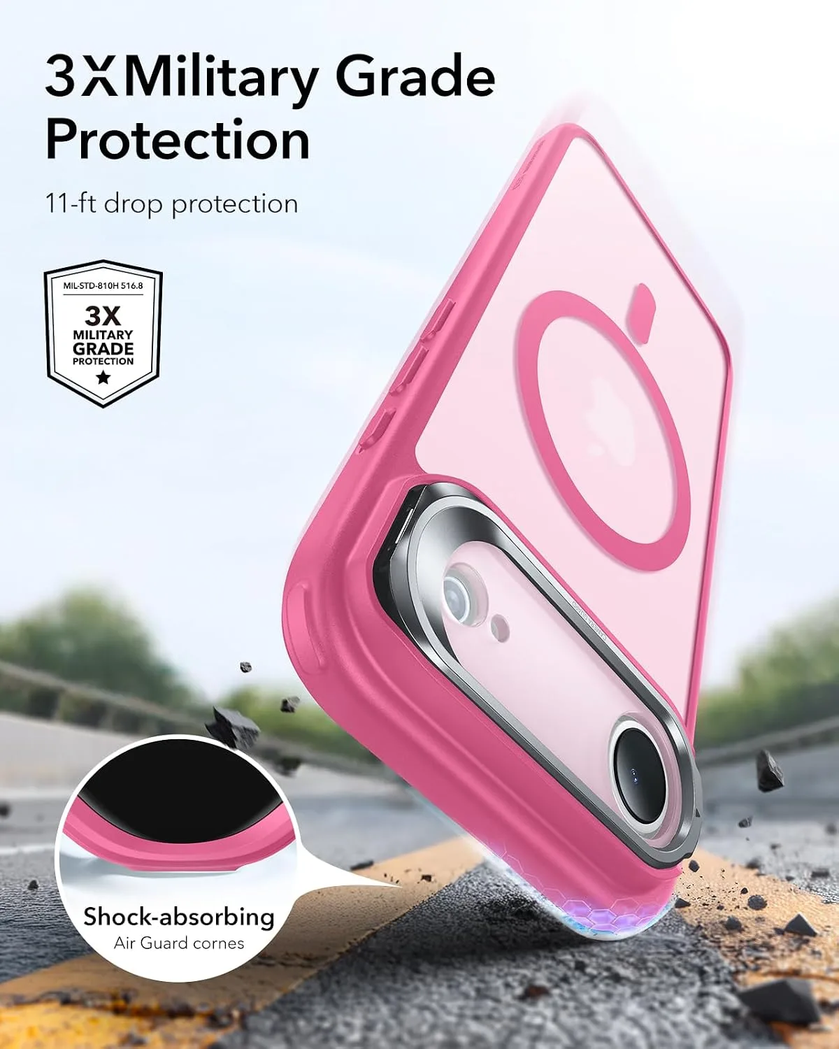 ESR Classic Hybrid Case for iPhone Air with Flex Stand, Frosted Pink