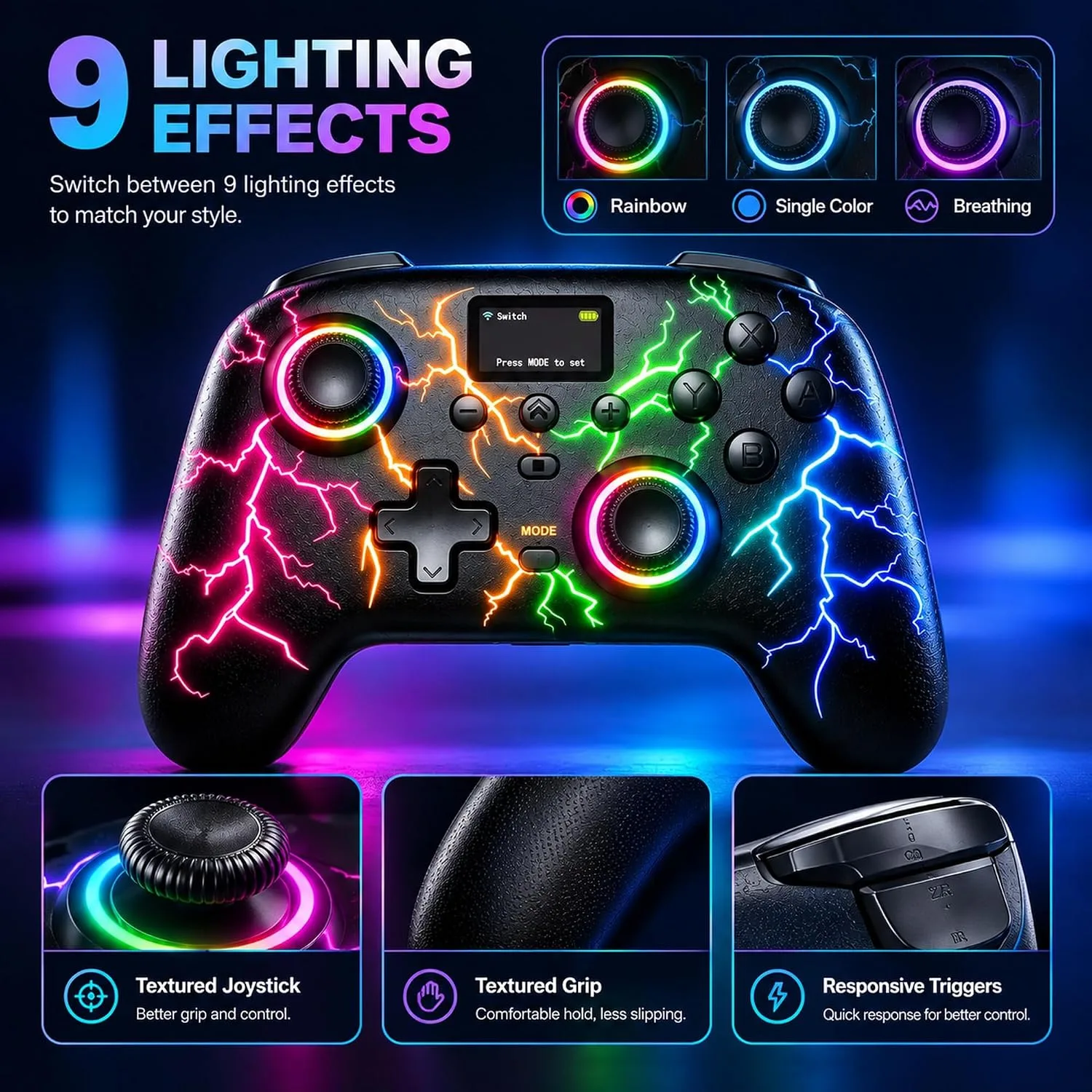 Exilapsire Wireless Controller for PC/Switch/Switch 2/iOS/Android, Black