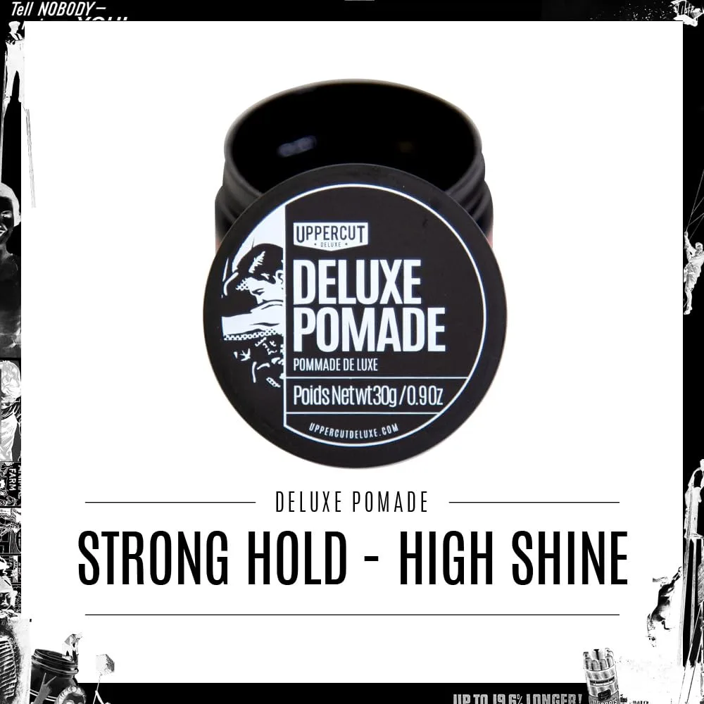 UPPERCUT DELUXE Deluxe Pomade, Midi 0.9 oz / 30g - Strong Hold, High Shine Hair Pomade – Water-Based, Easy Washout – Classic Barber Styling for Slick Backs, Side Parts & Pompadours