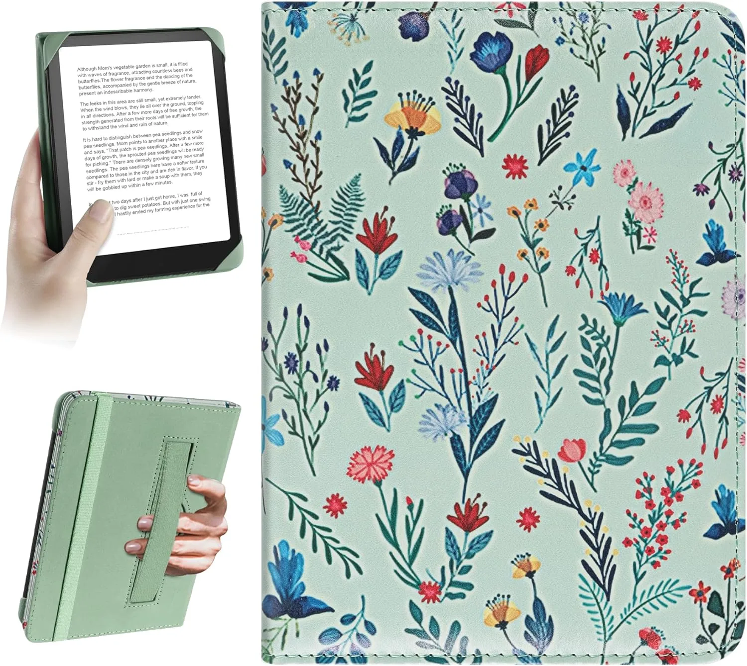 HoYiXi Universal Case for 6 inch Kindle eReader Compatible with Paperwhite(2015/2018)/Pocketbook and Tolino/Kobo Clara HD,6" eReader Protective Case Cover Elastic Rope,White Flowers