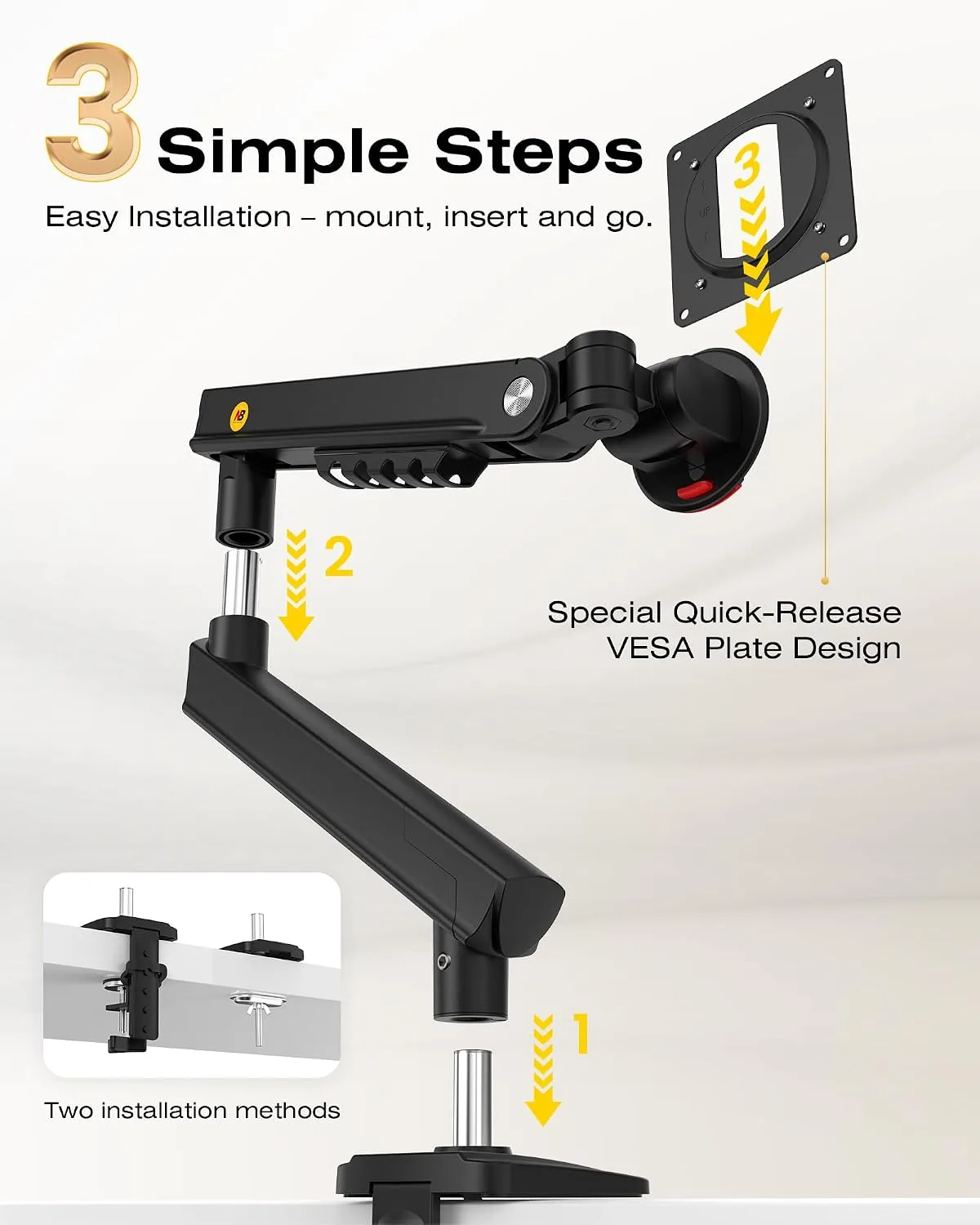 NB SmooVex™ Monitor Arm, Monitor Stand fits up to 32 Inch, Mechanical Spring Mount, VESA 75/100 mm, Model-A5(Black)