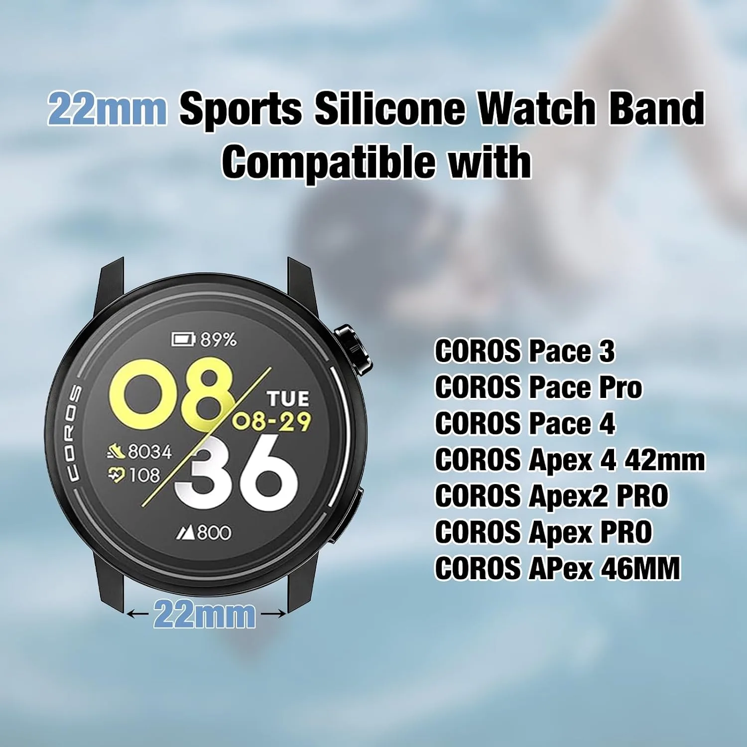 Watch Band for COROS PACE 3/PACE Pro/APEX 2 Pro/APEX Pro/APEX 46mm, 22mm Quick Release Silicone Replacement Band