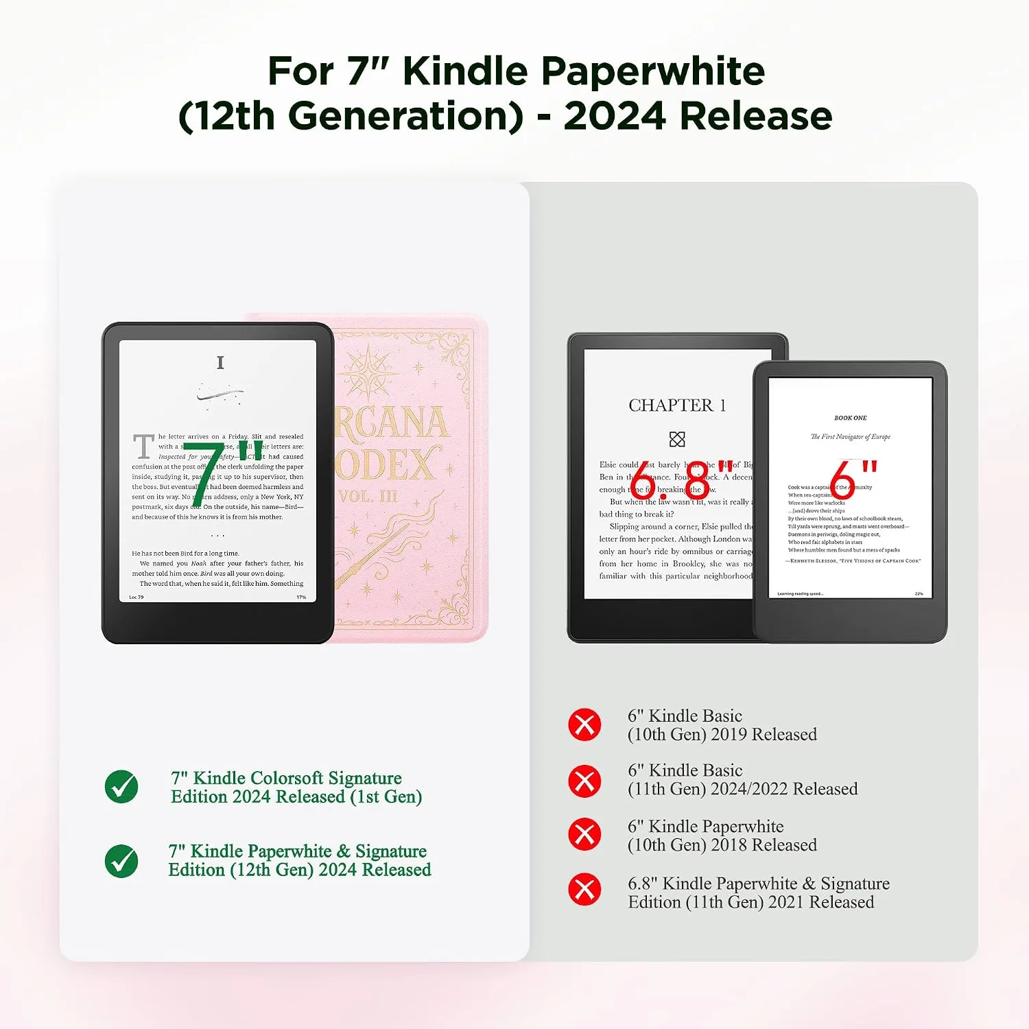 Magnetic Book Cover Case for 7'' Kindle Paperwhite & Colorsoft