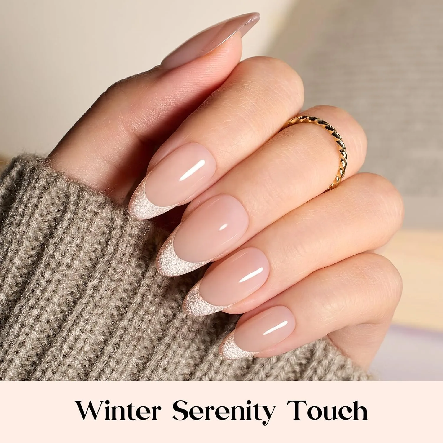 Beetles French Tip Press On Nails - Medium Almond 7 Colors, Brown 224 Pcs