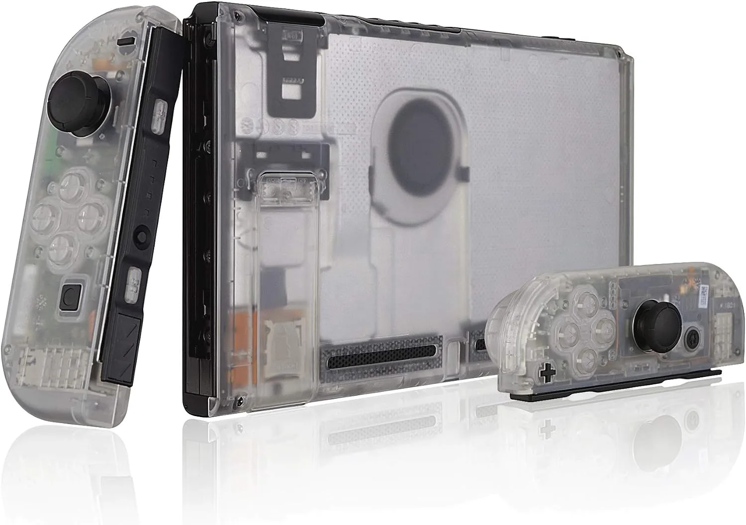 eXtremeRate DIY Replacement Shell Buttons for Nintendo Switch, Back Plate for Switch Console, Housing with Full Set Buttons for Joycon Handheld Controller - Transparent Clear [No Electronics Parts]