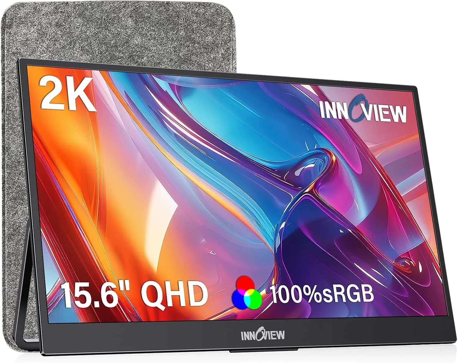 InnoView 2K Portable Monitor 15.6" QHD 100% sRGB, Built-in 180° Adjustable Stand Travel Monitor USB C Standard HDMI Ultra-Slim Portable Monitor for Laptop MacBook Phone PS5 Xbox Switch