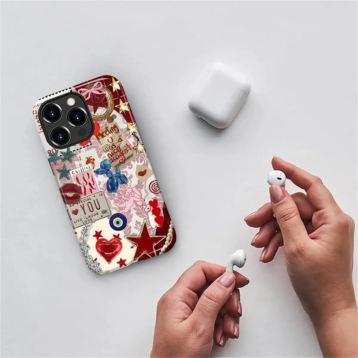 DAIZAG Case for iPhone 14 Pro Max,Mixed 2 Layer Design Shockproof Soft TPU Ddouble Protection Phone Case for iPhone 14 Pro Max-Conch Red Pearl Collage