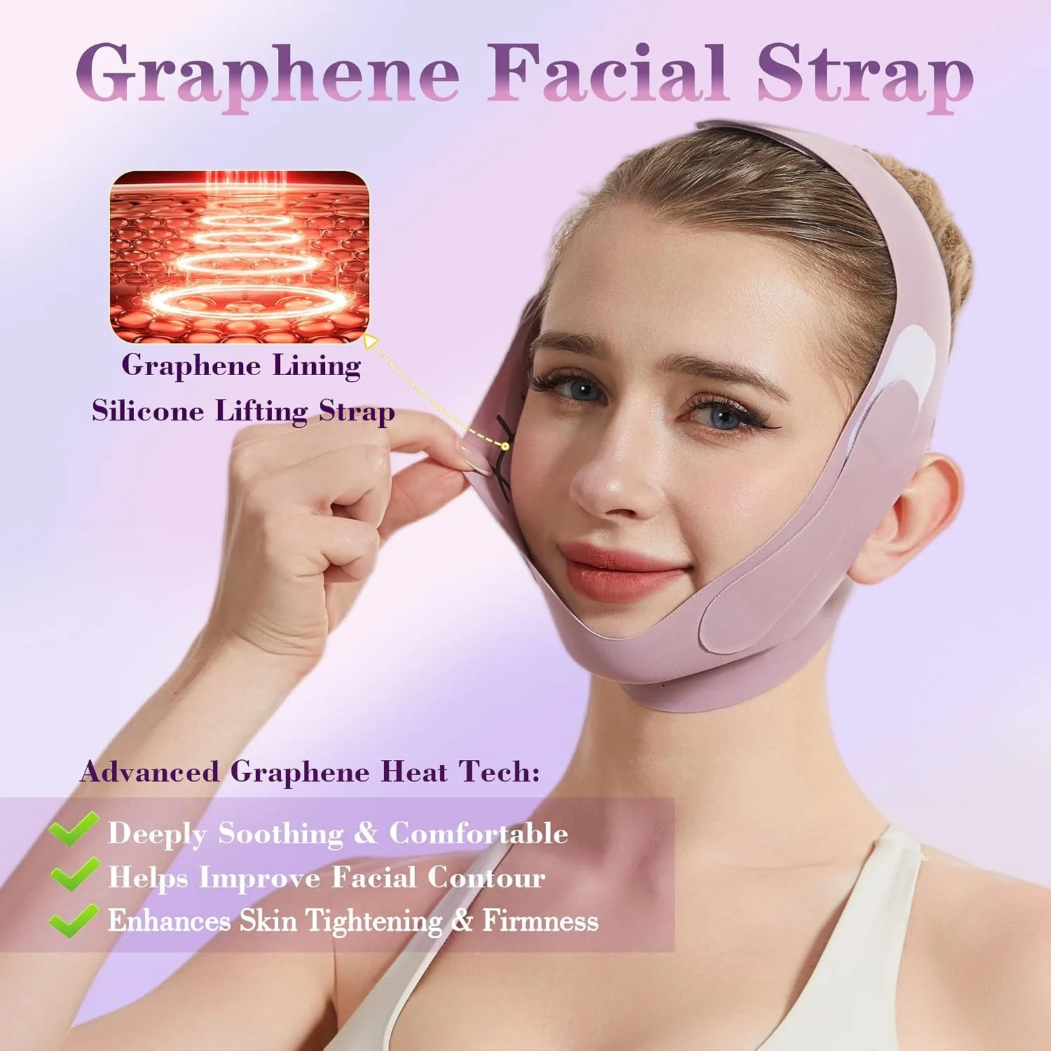 Graphene Chin Strap For Sleeping, Reusable V Line Lifting Mask & Double Chin Reducer with 3D Adjustable Design, Breathable Skin-Friendly Jawline Shaper Face Lift Belt for Women & Men (Lilac)