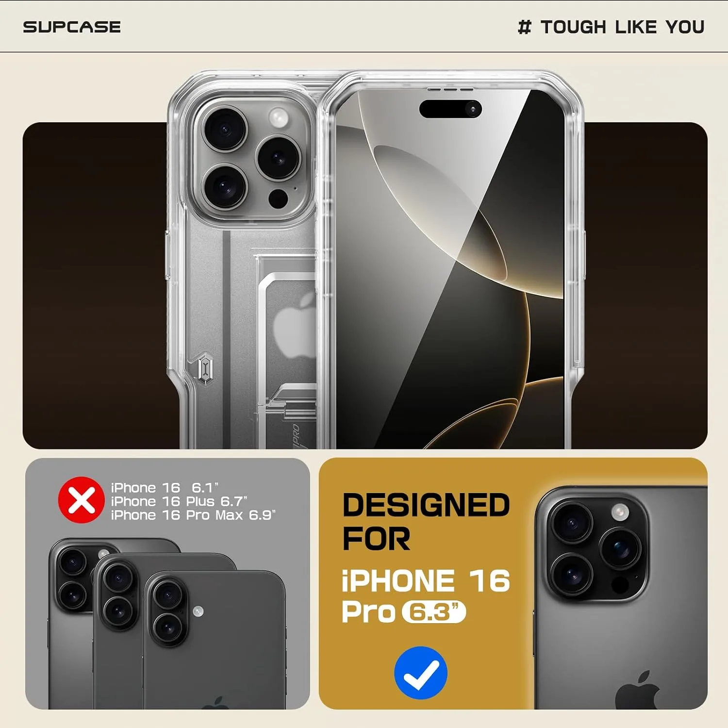 SUPCASE for iPhone 16 Pro Case with Screen Protector & Kickstand, Clear