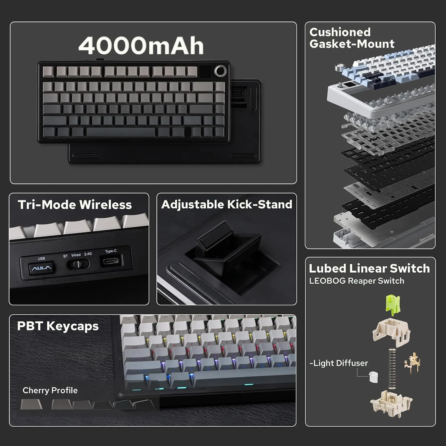 EPOMAKER X Aula F75 MAX Wireless Mechanical Keyboard with TFT Screen and Knob, Gasket Gaming Keyboard in 75% Layout, Hot Swappable, RGB Backlight, for PC/Mac/Linux (Black Gradient)