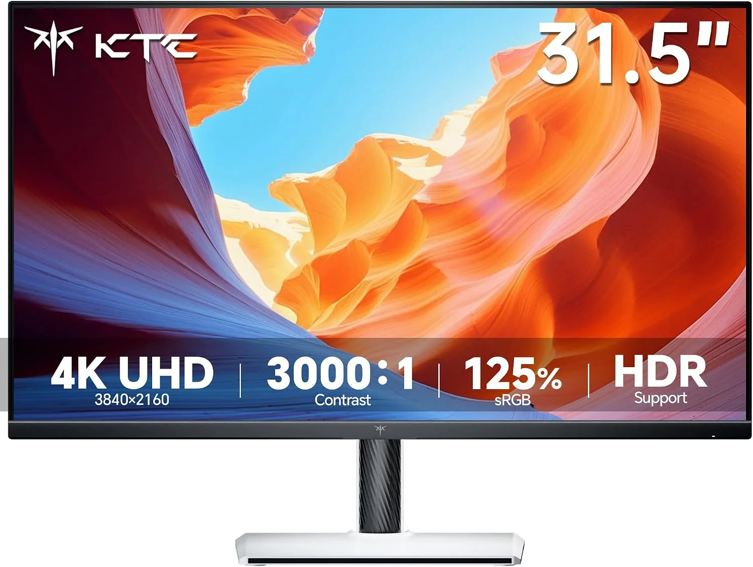 KTC 32 Inch 4K UHD Monitor, 3840 x 2160 Computer Monitor 60Hz, 3000:1 Contrast, HDR, 125% sRGB, HDMI Dispaly Port, Tilt Height Swivel Adjustable Stand, Low Blue Light, Vesa Wall Mount, White, H32U6