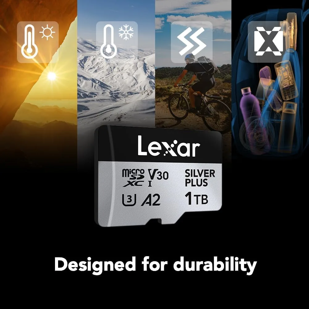 Lexar 1TB Silver Plus Micro SD Card, 205MB/s Read, 4K, V30, UHS-I
