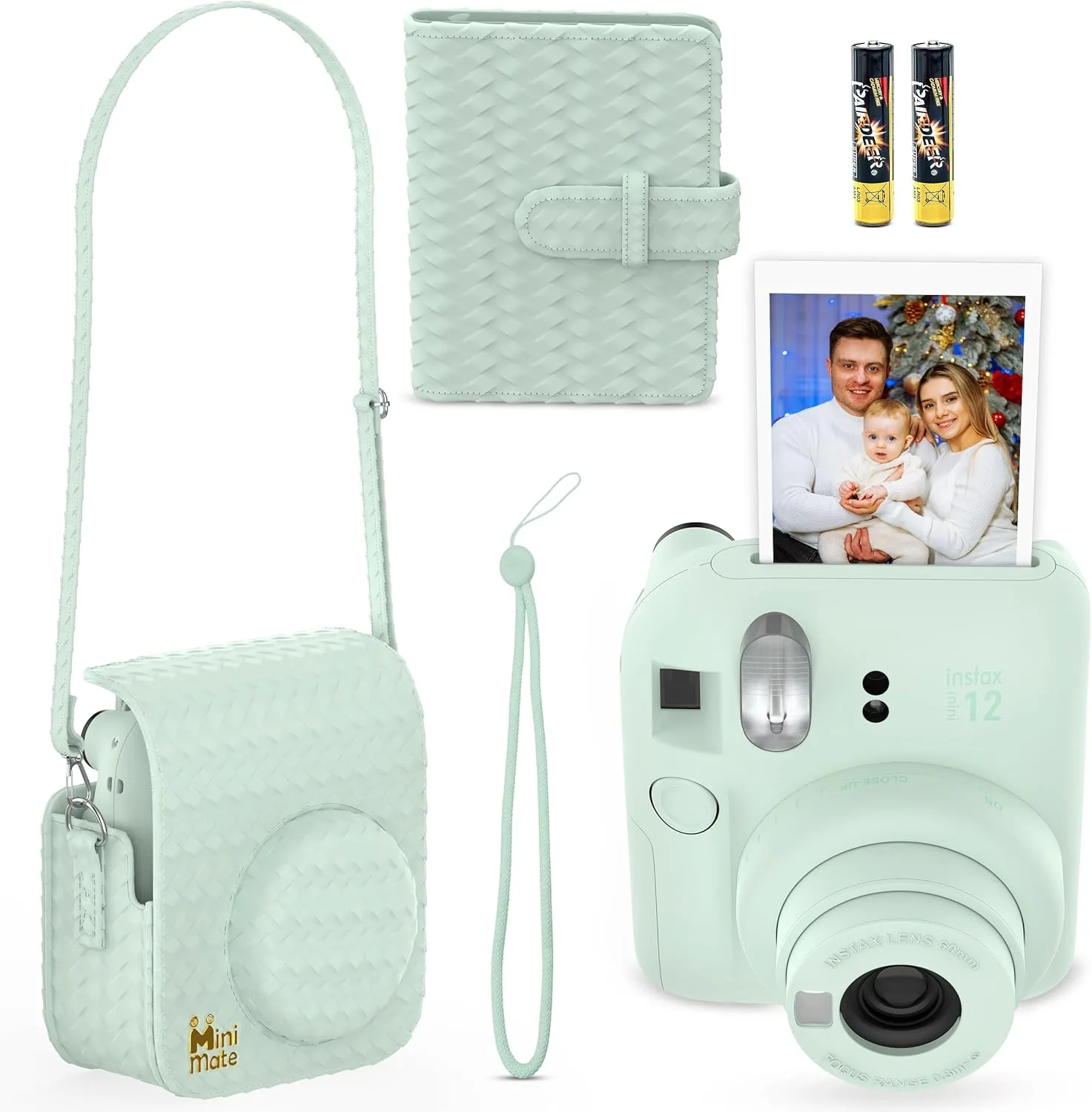 Fujifilm Instax Mini 12 Instant Camera Mint Green + Minimate Custom Designed Case + Fuji Instax Film 10 Sheets & Photo Album