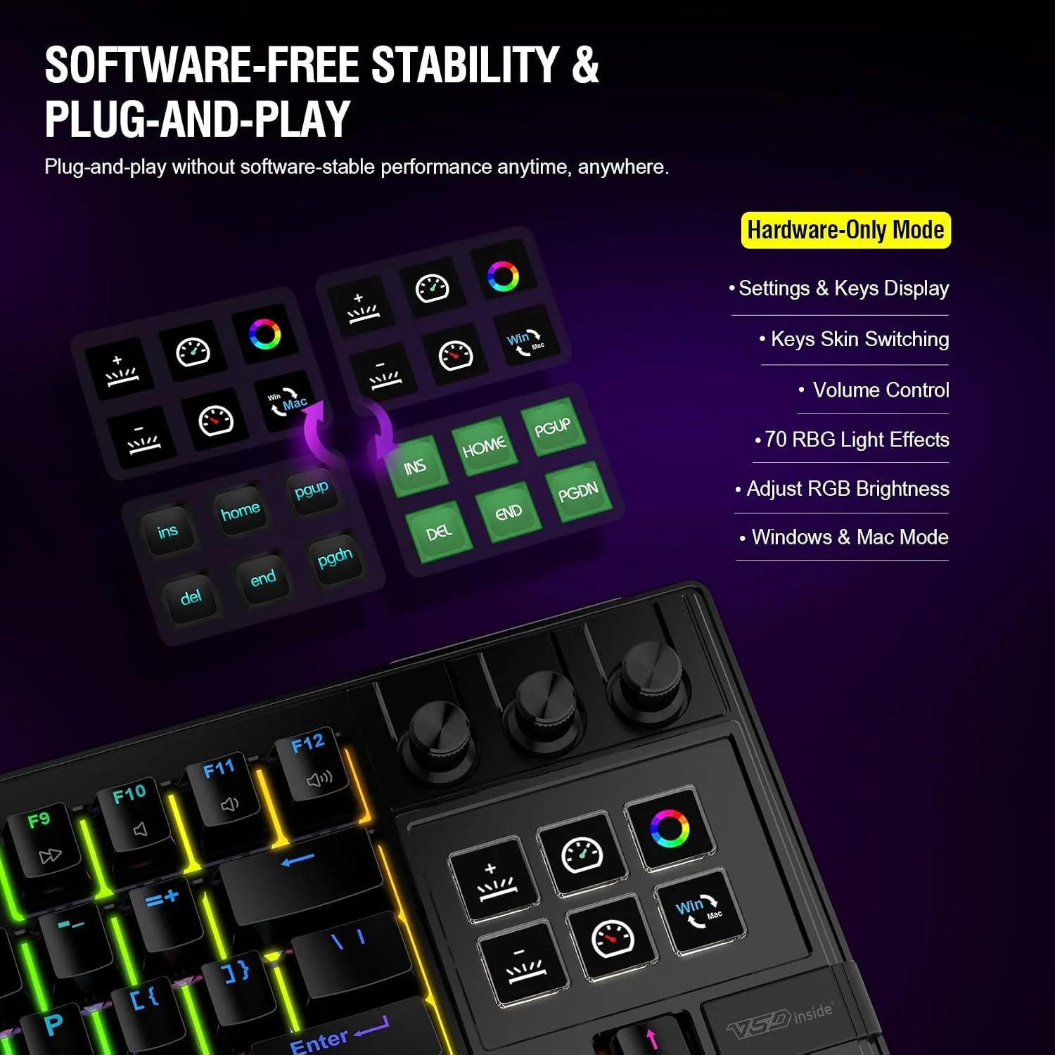 VSD K1 Pro 87‑Key Macro Mechanical Keyboard with Integrated Streaming Deck