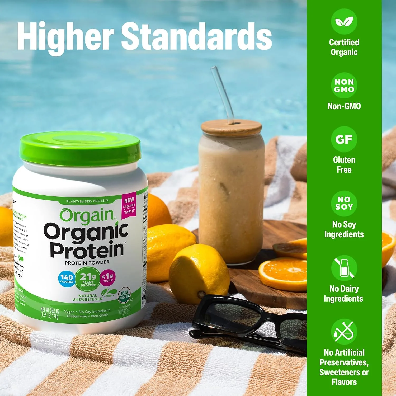 Orgain Organic Vegan 21g Protein Powder, Natural Unsweetened, 1.59 lb