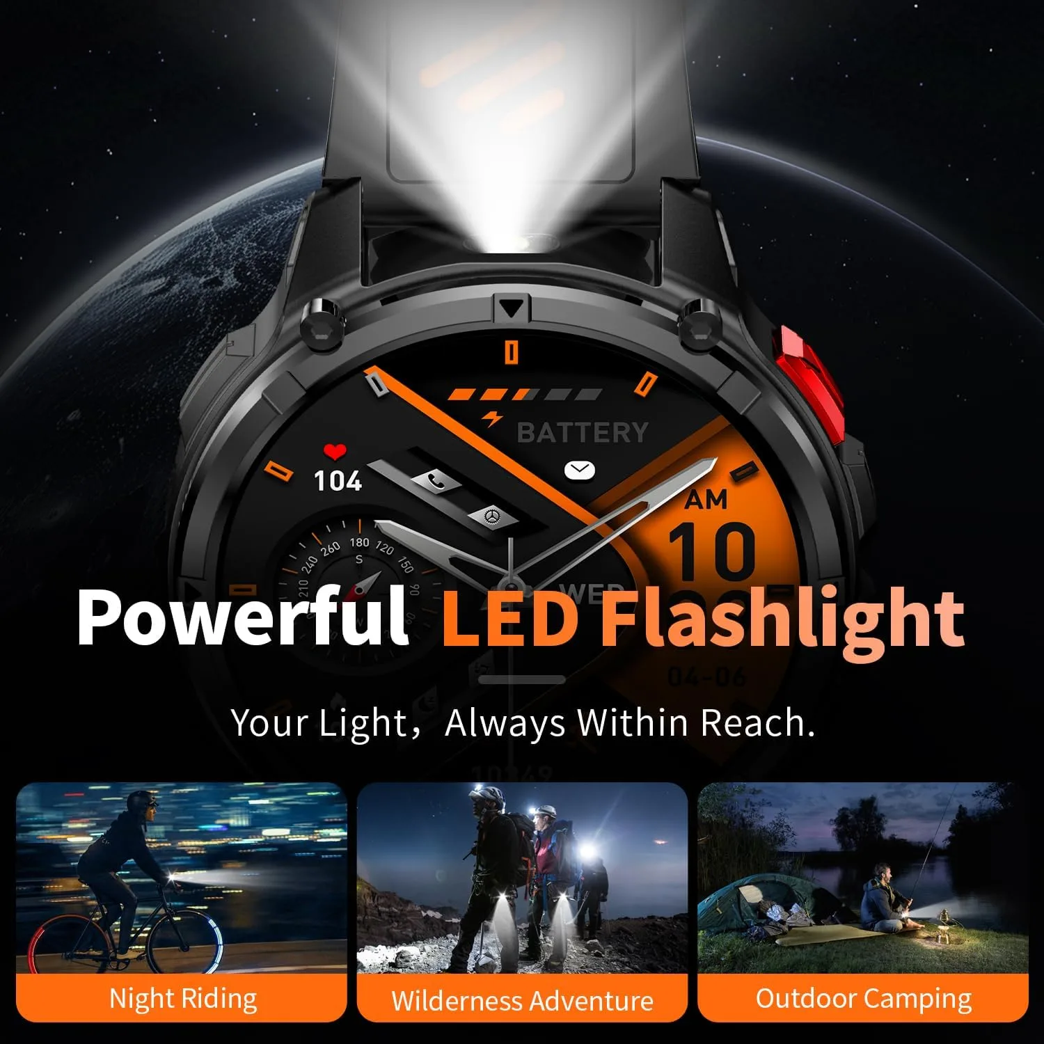 Military Smartwatch for Men with Compass & Flashlight, Rugged Smart Watch with Bluetooth Calling, Outdoor Fitness Tracker with Heart Rate Sleep Monitor, 100+ Sport Modes Waterproof for Android iPhone