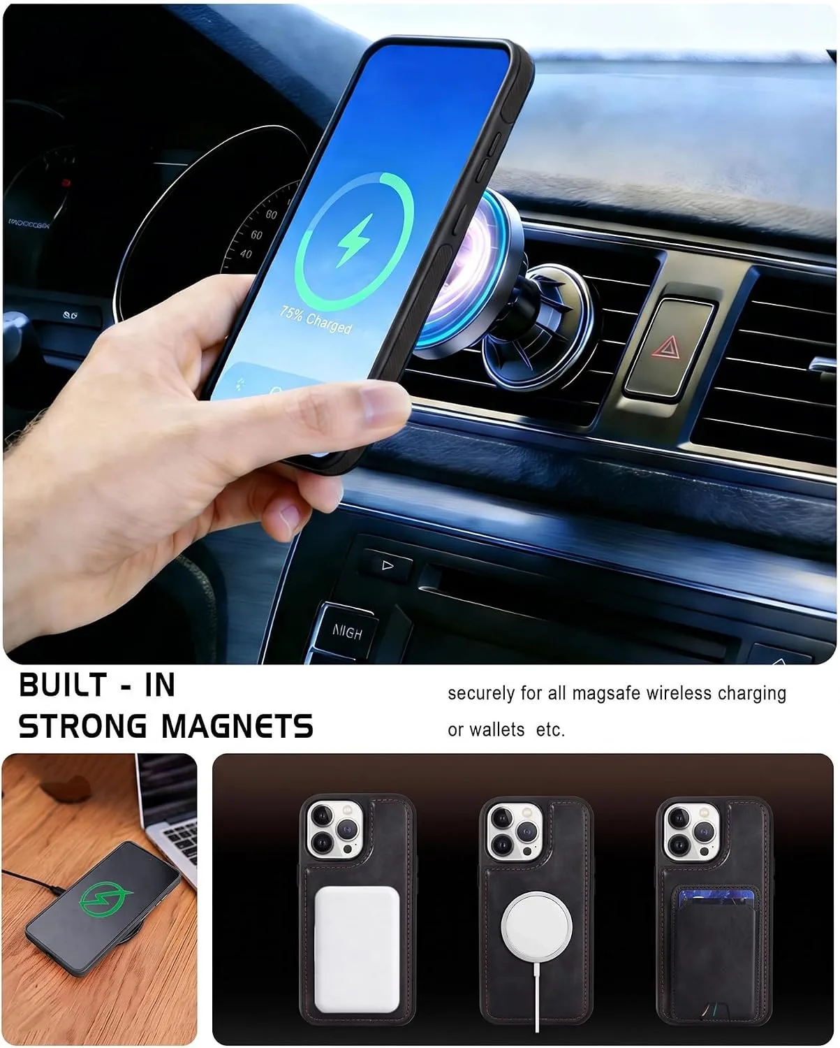 Magnetic Detachable Wallet Case for iPhone 12/12 Pro with Kickstand,2-in-1 MagSafe Compatible RFID Blocking Card Holder,Slim PU Leather Cover Black