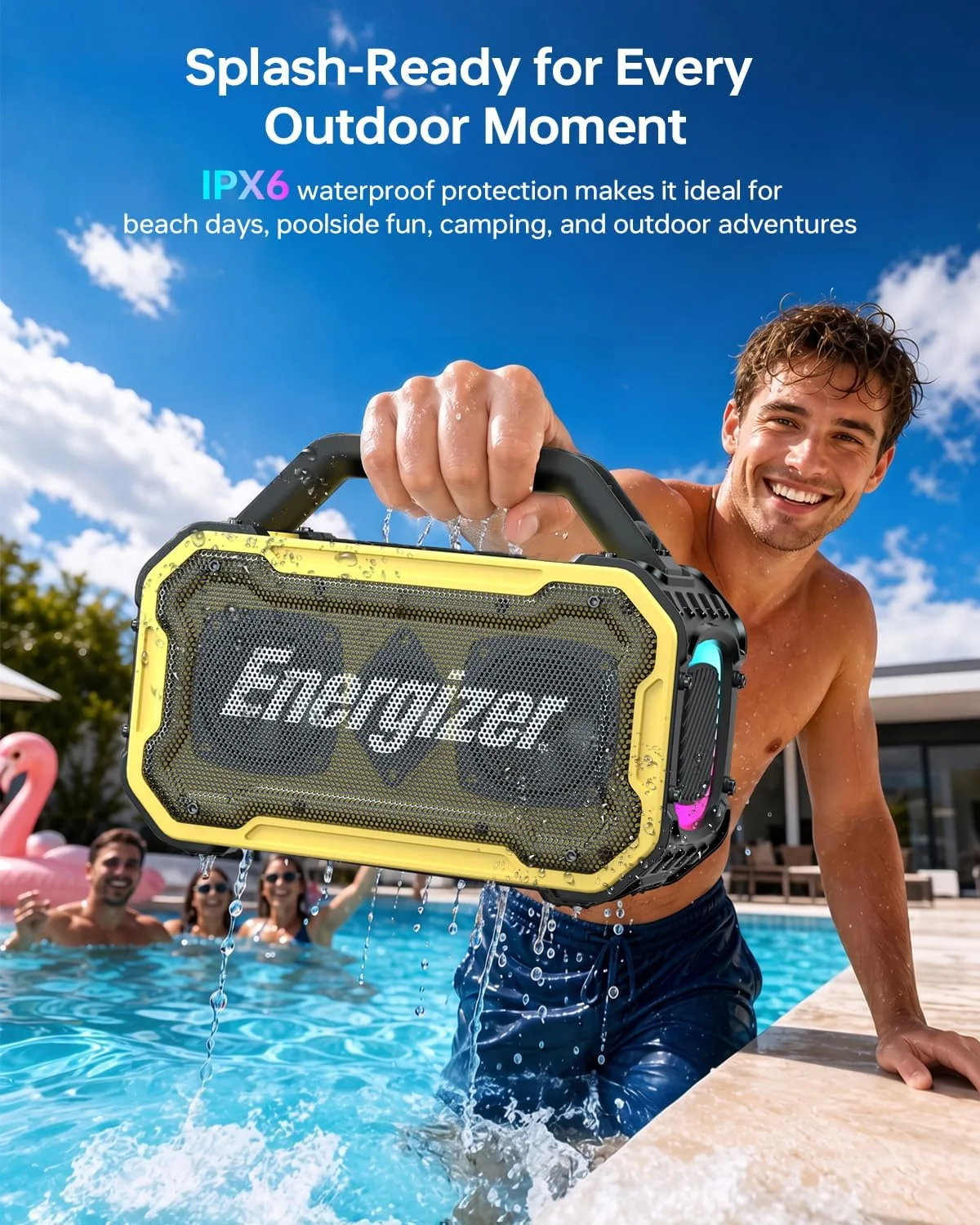 Energizer Outdoor Bluetooth Speakers, 100W Peak Portable Wireless Speaker