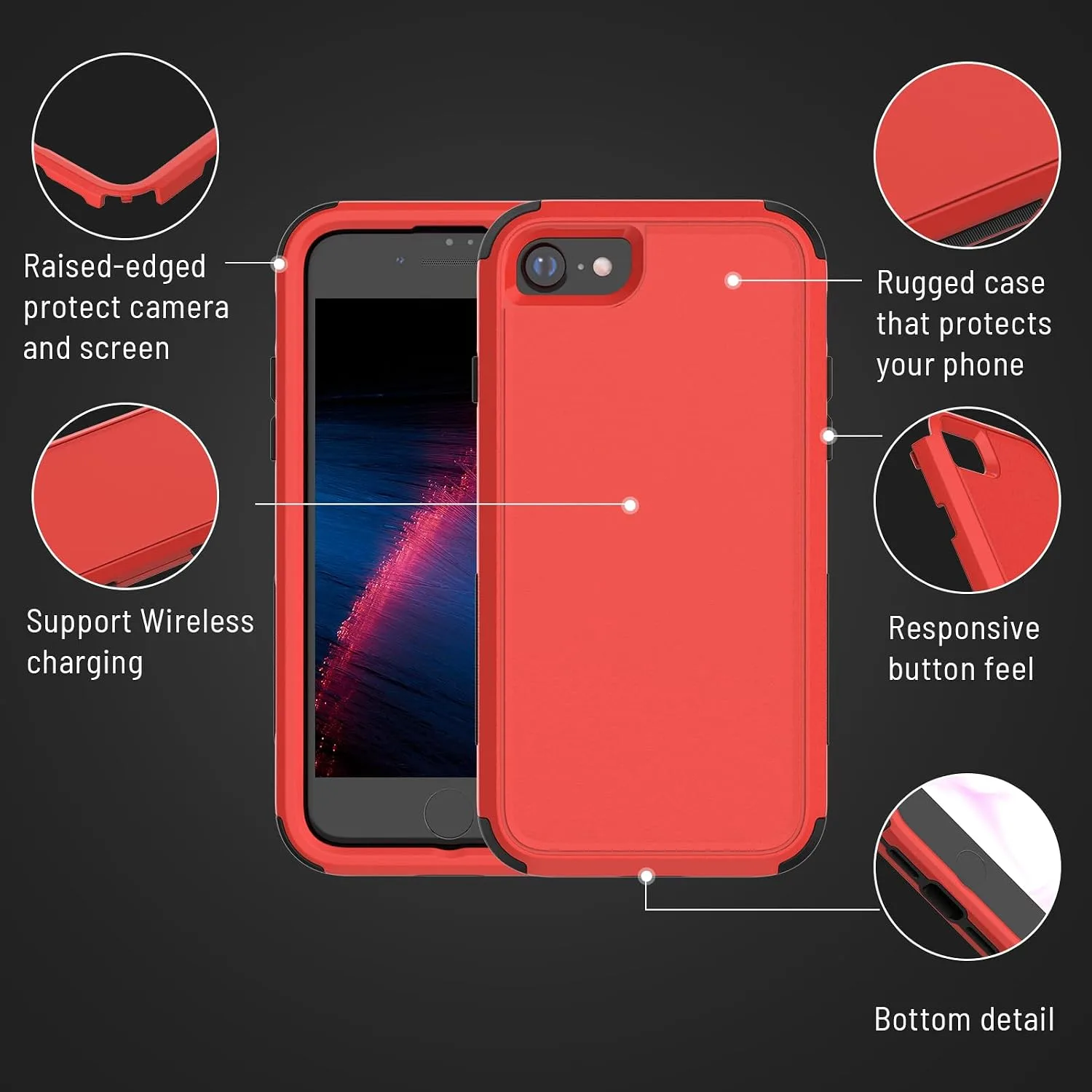 X-belmox Heavy Duty Phone Case for iPhone SE 3rd Generation 4.7", Red/Black