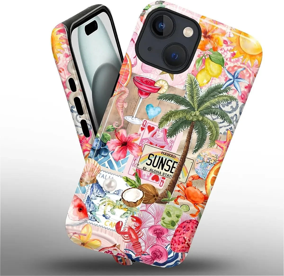 DAIZAG Case for iPhone 15 Plus,Mixed 2 Layer Design Shockproof Soft TPU Ddouble Protection Phone Case for iPhone 15 Plus-Aesthetic Summer Beach