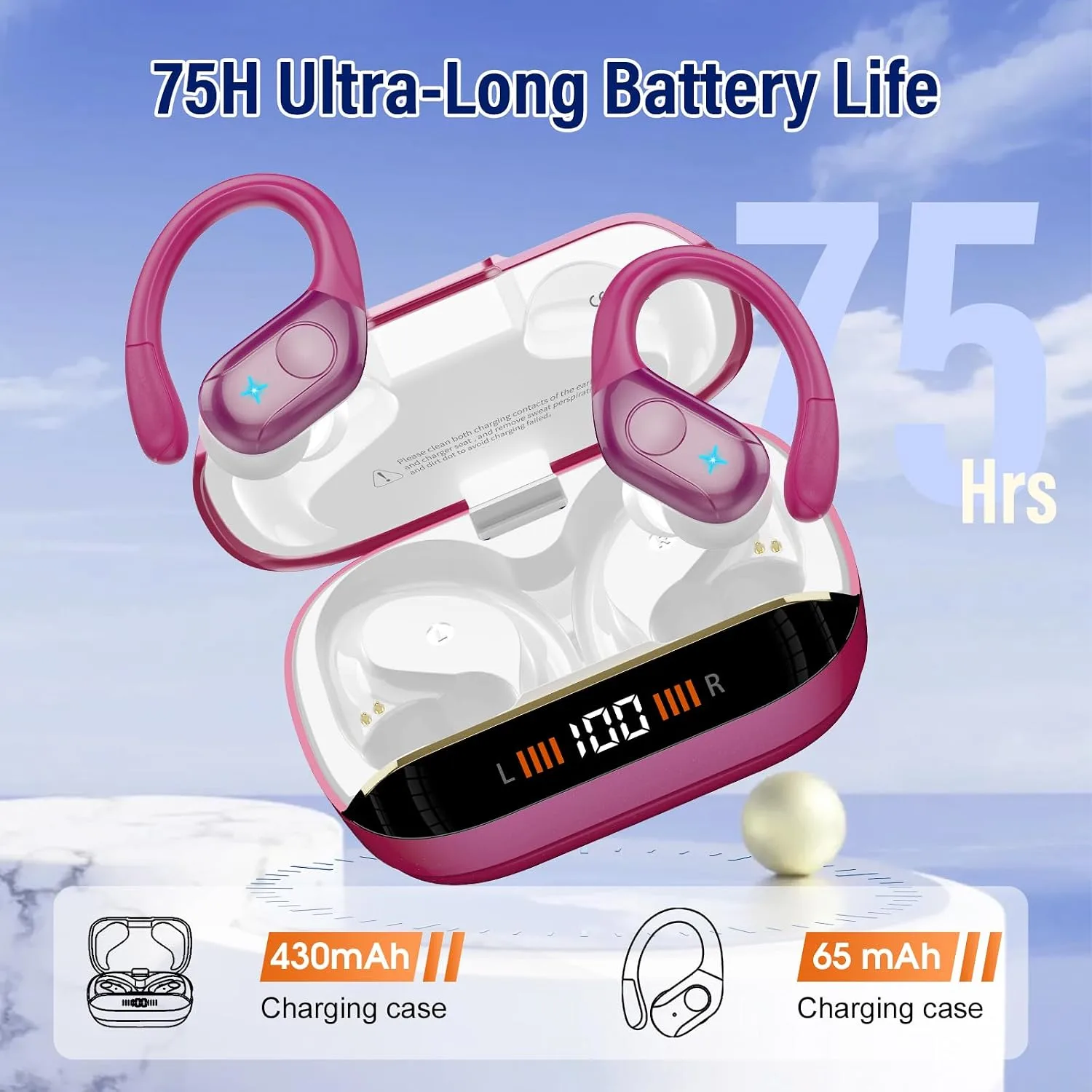 Wireless Earbuds Sports, 75Hrs Bluetooth 5.4 Headphones, Hi-Fi Stereo Bass