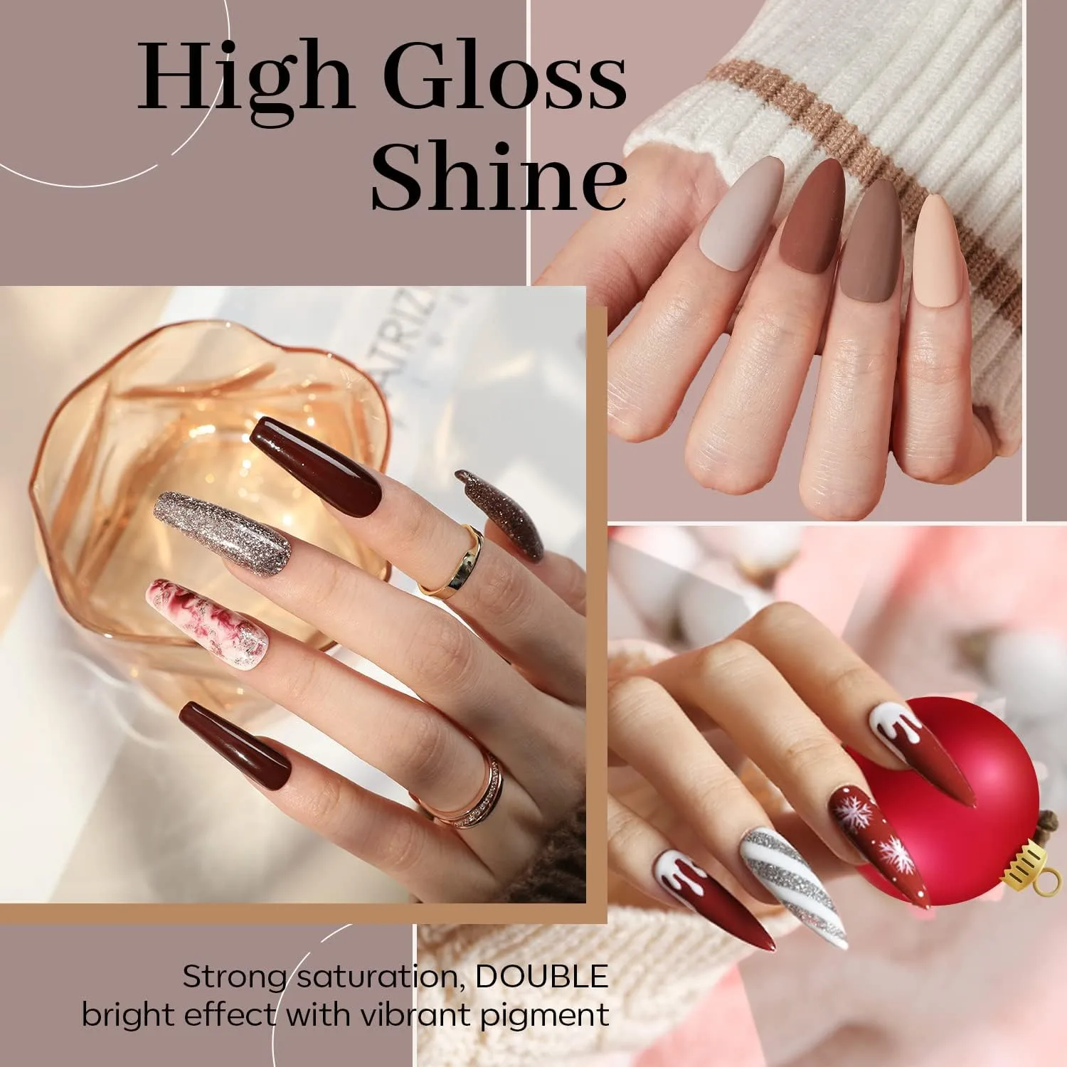 modelones Gel Nail Polish Set Nude Glitter 6Colors Burgundy Dark Red Wine