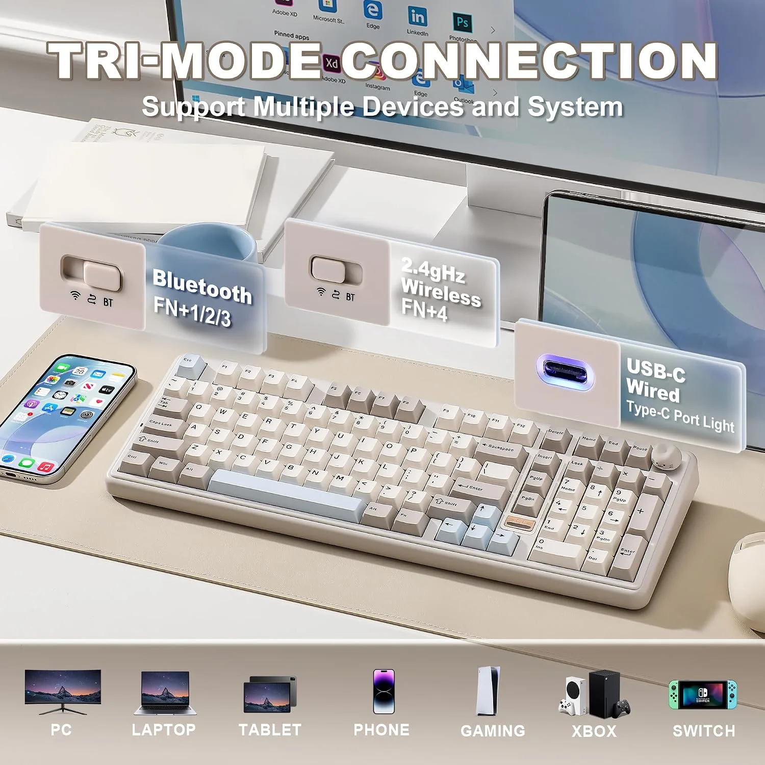 YUNZII B98 PRO 96% Wireless Mechanical Keyboard(Beige, Candy Switch)
