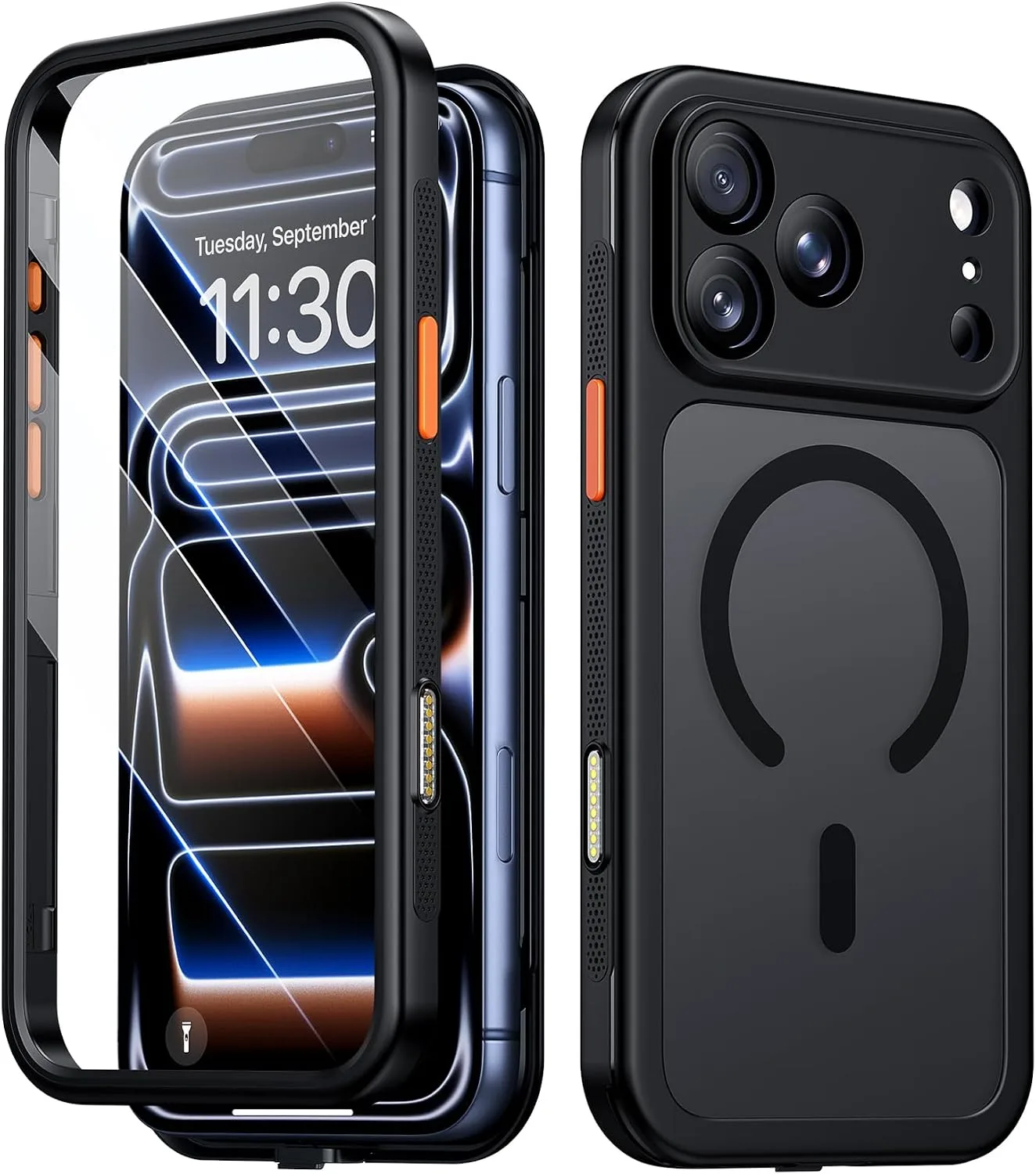 Red2Fire for iPhone 17 Pro Max Case with Built-in Screen Protector &Camera Protector, Compatible with MagSafe, Military Grade Drop Proof, Full-Body Bumper Shockproof Dustproof Phone Cover 6.9" Black
