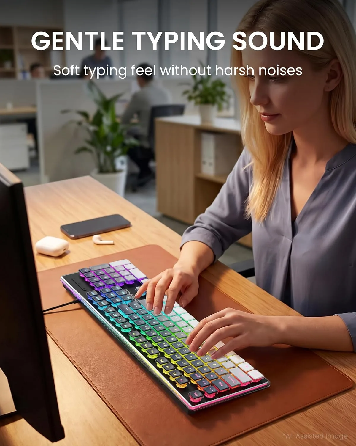 Wired Keyboard with RGB Backlit, Never Fade, Soft Click Typing, Black