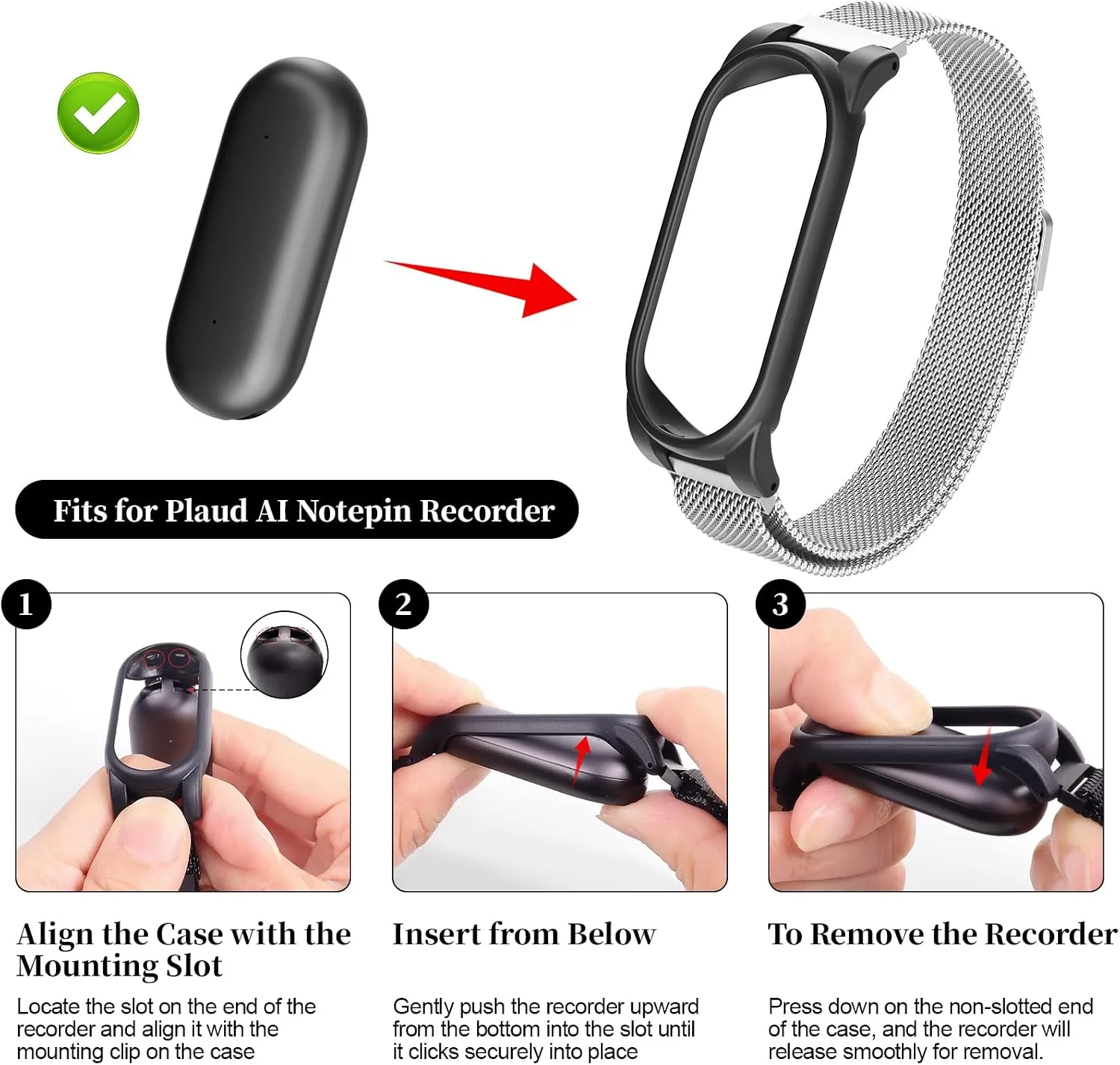 Compatible with Plaud NotePin & Note Pin S AI Voice Recorder Strap+PC Frame