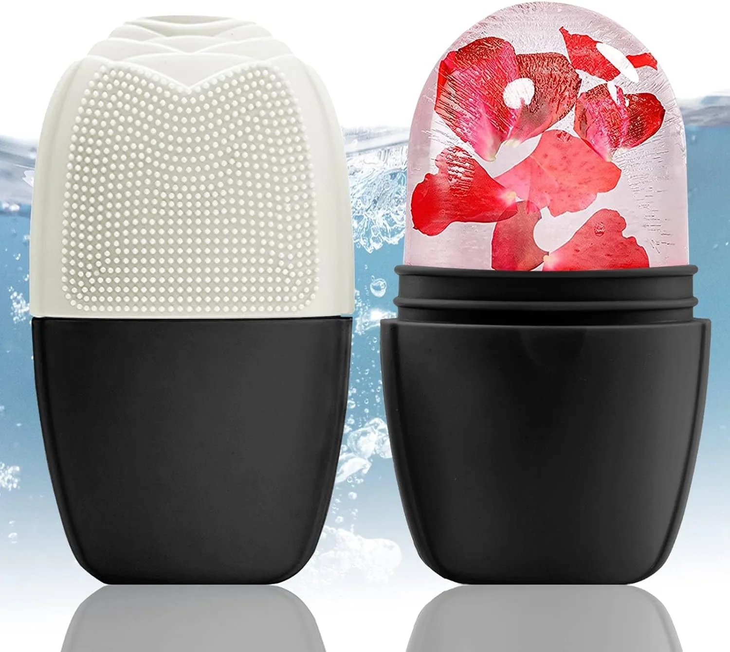 XHJRI Ice Face Roller Massager,Ice Cube Roller for Face, Eyes and Neck Naturally Conditioning and Skin Care,De-Puff Eye Bags,Reduce Migraine Pain,Reusable Massage Silicone Ice Mold (New Black White)