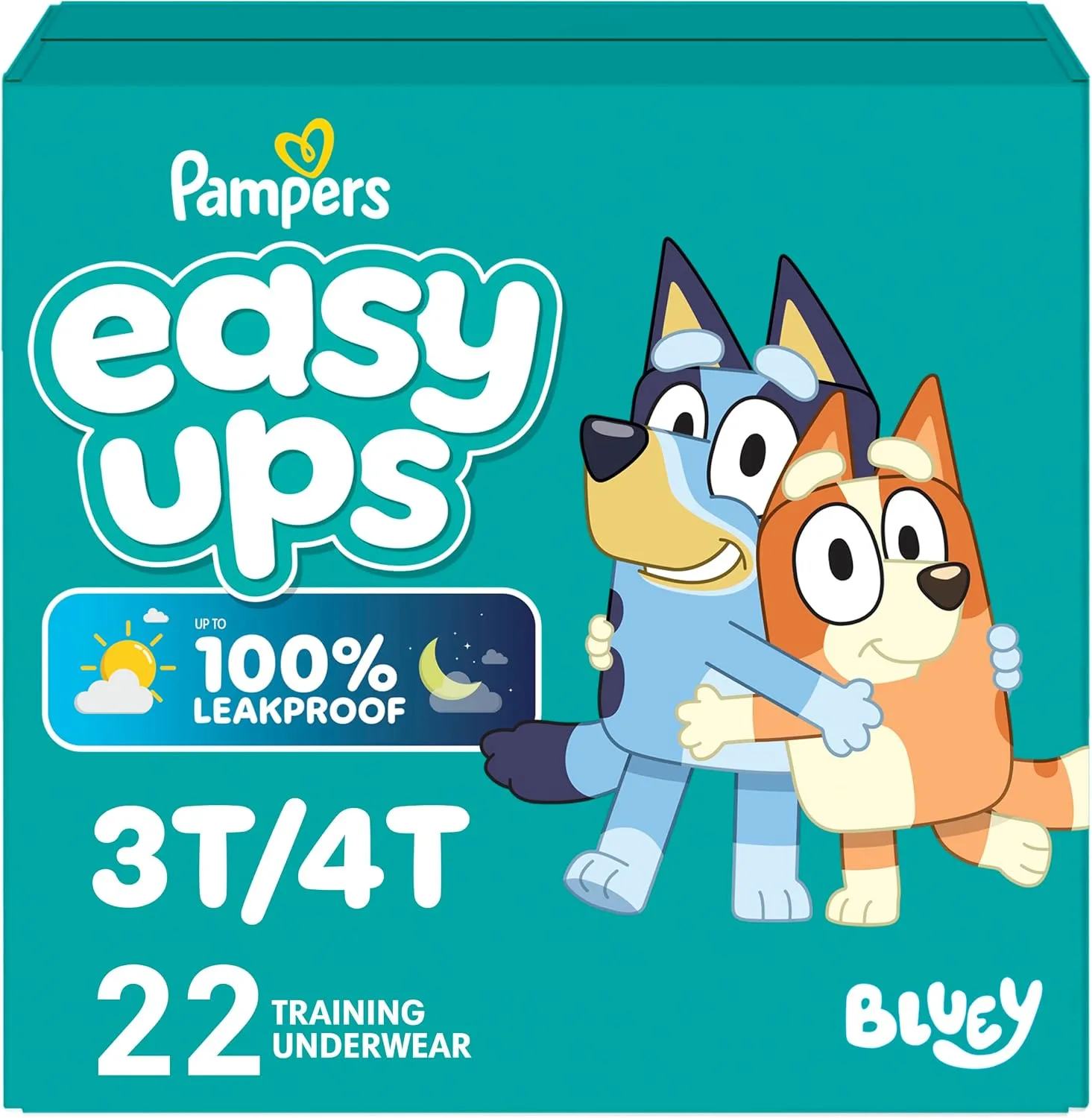 Easy Ups Girls & Boys Potty Training Pants, Size 5 (3T-4T), 22 Count, Bluey Absorbent Pull Up Training Underwear, Up to 100% Leakproof Day and Night, Hypoallergenic
