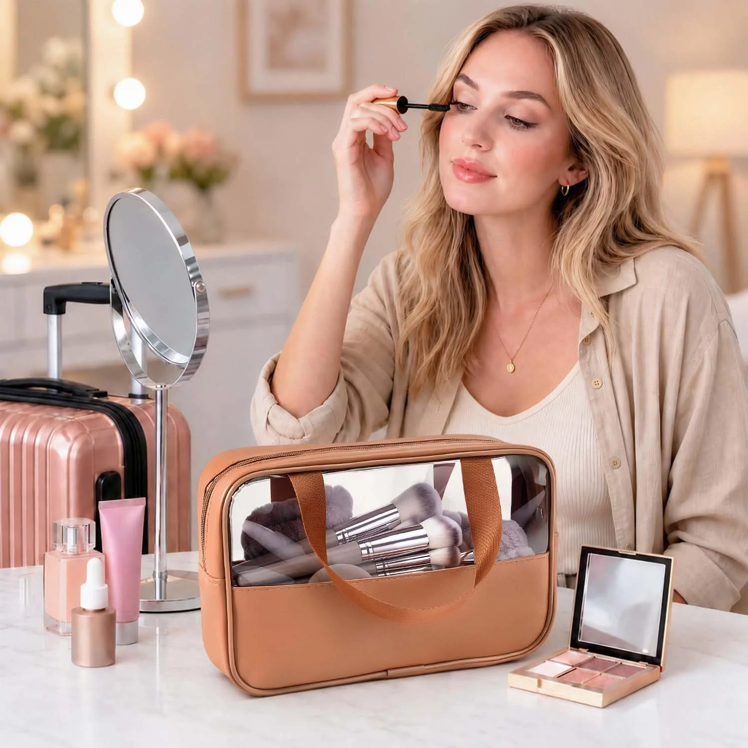 HGHDBT 55Pcs Brown Makeup Brushes Set Professional Makeup Kit Multi-functional Makeup Tool Set with Case Facial Makeup Accessories, Foundation Makeup Brush Kit Eye and Face Make up Brushes & Tools