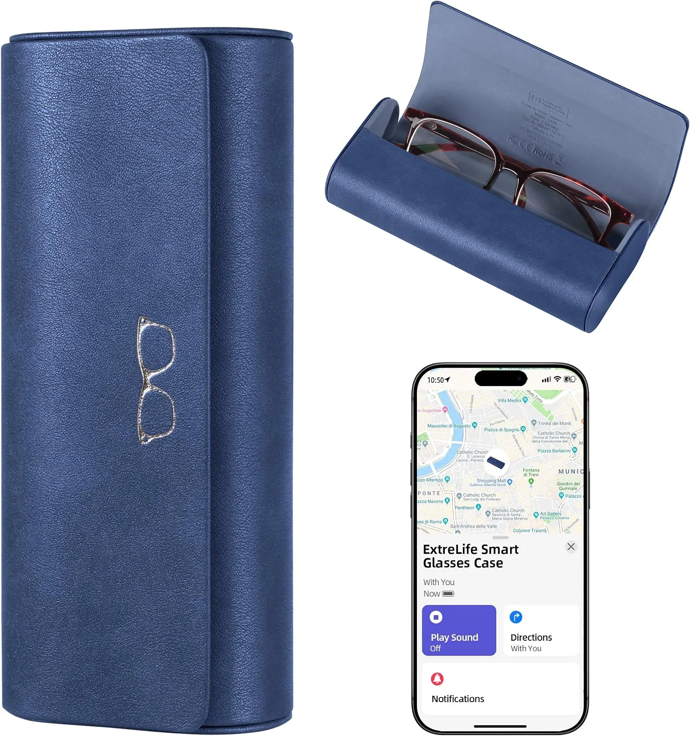 Estuche para lentes Extrelife Smart Glasses compatible con Apple Find My recargable