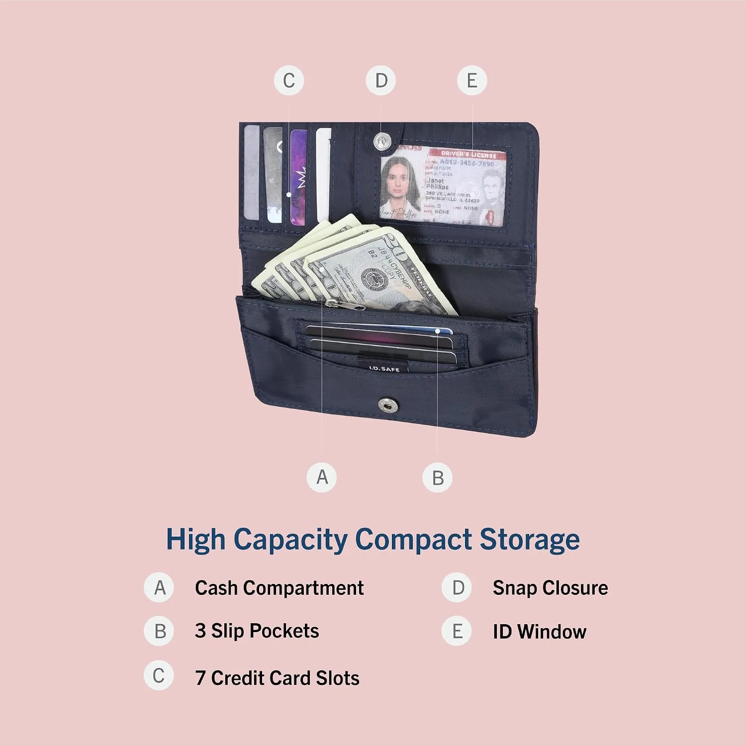 Nautica Seaside Slim Womens Wallet RFID Blocking Credit Card Holder, Coin Purse, Checkbook Organizer Clutch, Small Vegan Leather Wallet for Travel, Indigo Logo