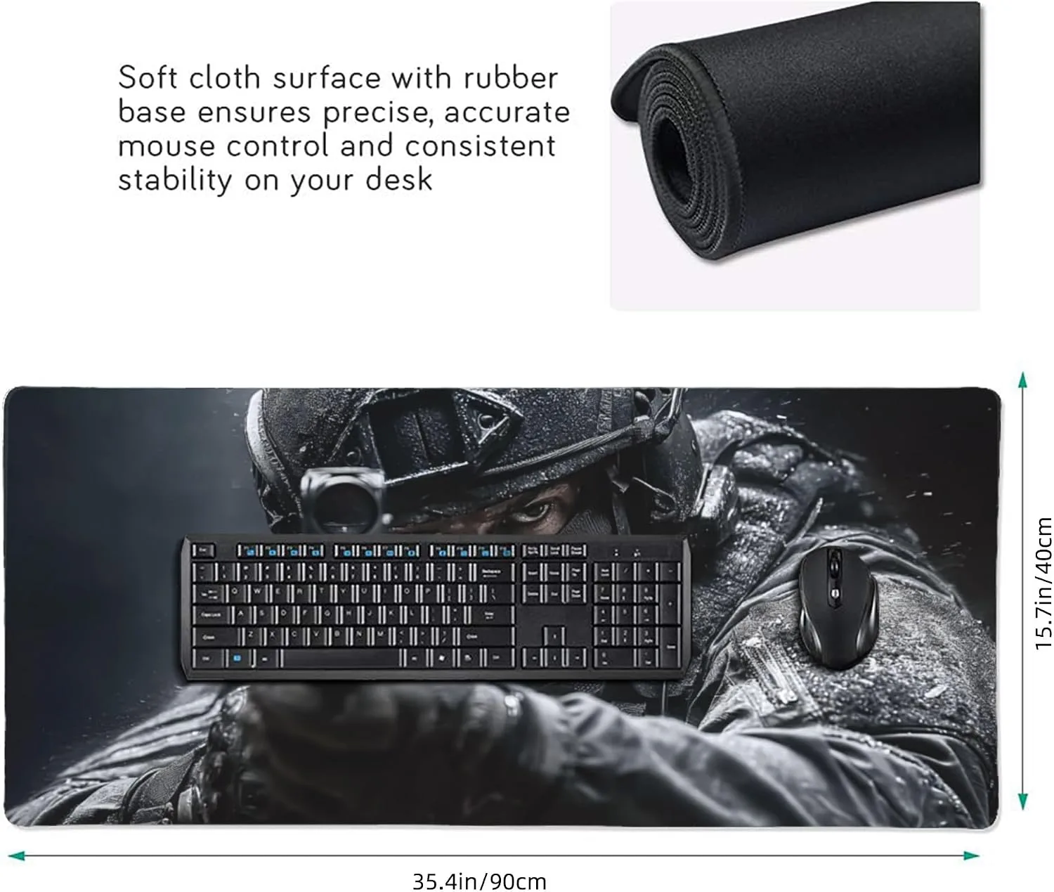 Large Gaming Mouse Pad with Non-Slip Rubber Base, Tactical Soldier Design, Smooth Surface for Work, Office and Home, 35.4" x 15.7