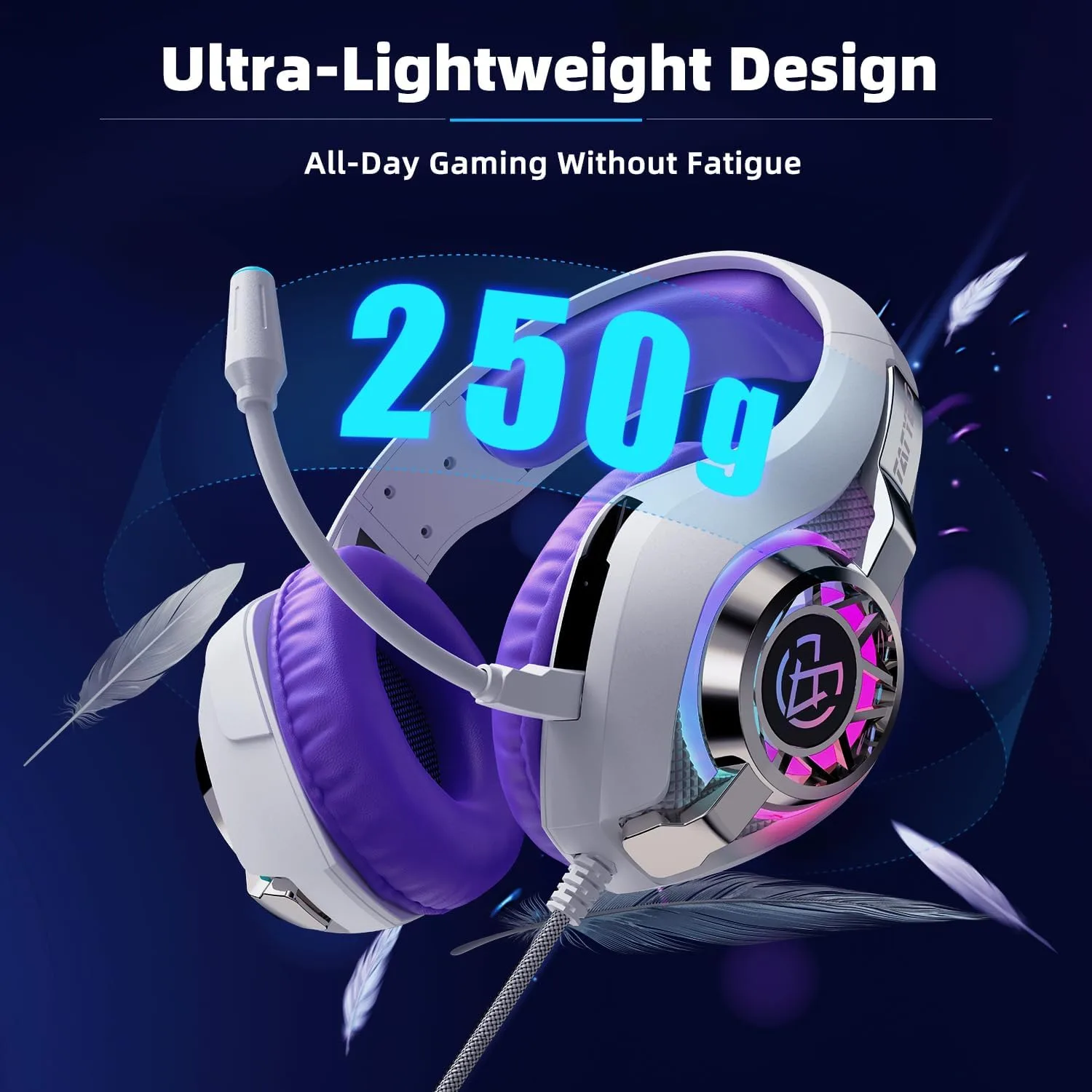 Tatybo Gaming Headset for PS5 PC, Noise Canceling Mic, RGB, Purple