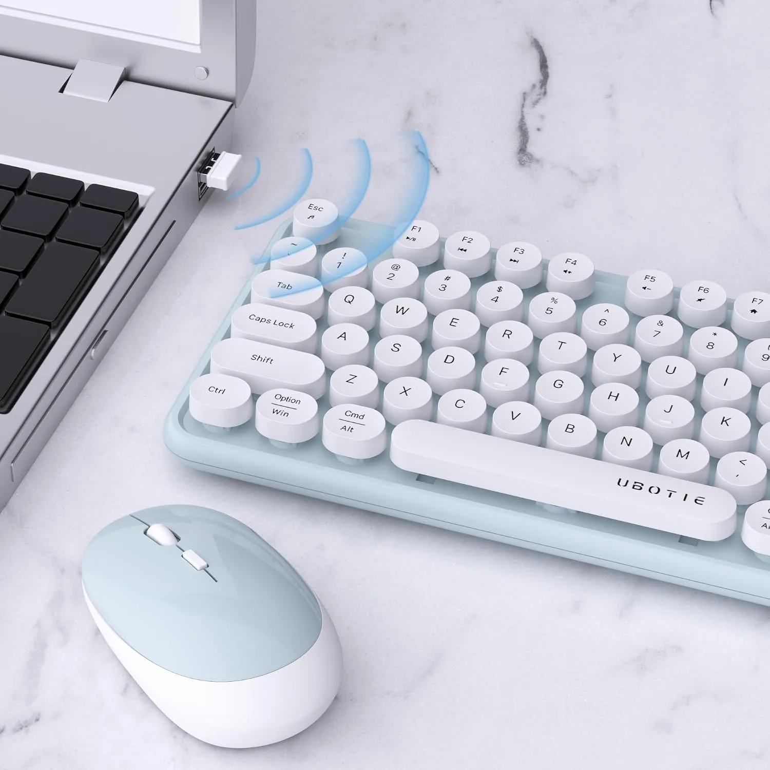 UBOTIE Colorful Wireless Keyboard and Mouse Combo (Green-White)
