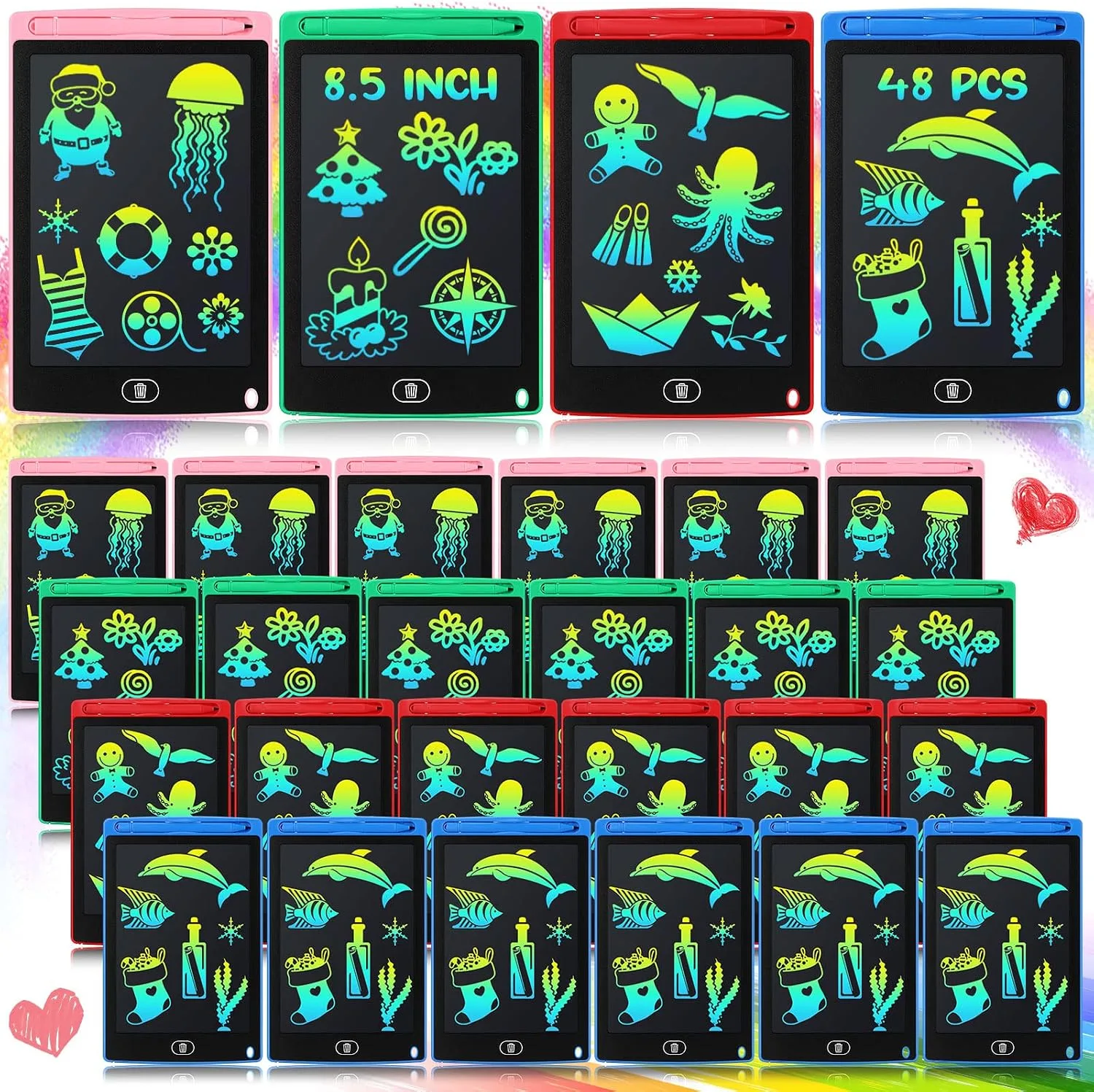 Zhehao 48 Pcs 8.5 Inch LCD Writing Tablet for Kids, Blue,Red,Green,Pink