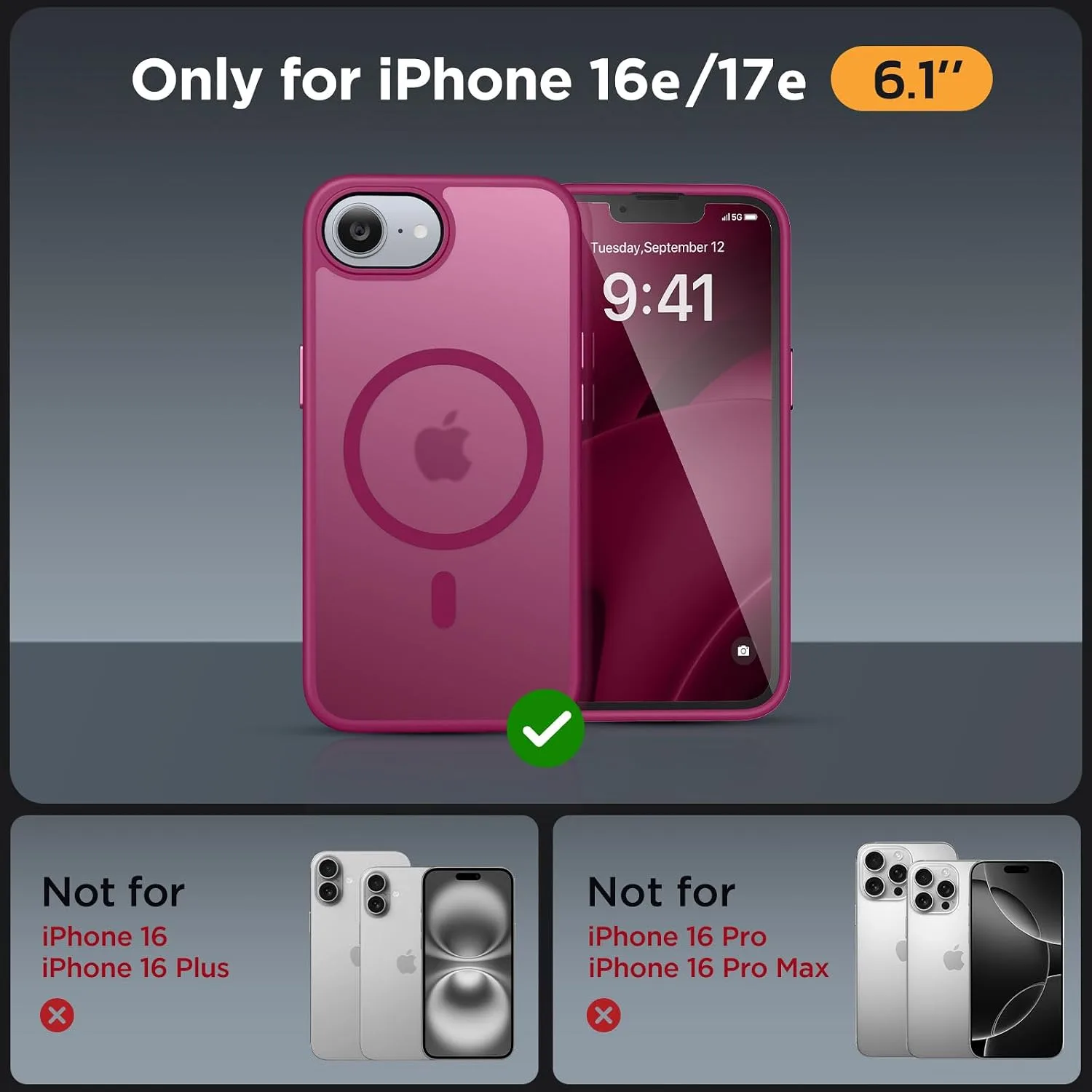 Miracase for iPhone 16e case & iPhone 17e Case for MagSafe [with 2×9H+ Screen Protectors] TOP Military-Grade Protection Shockproof with Velvet Touch for iPhone 16e/17e Phone Case 6.1", Matte Wine Red