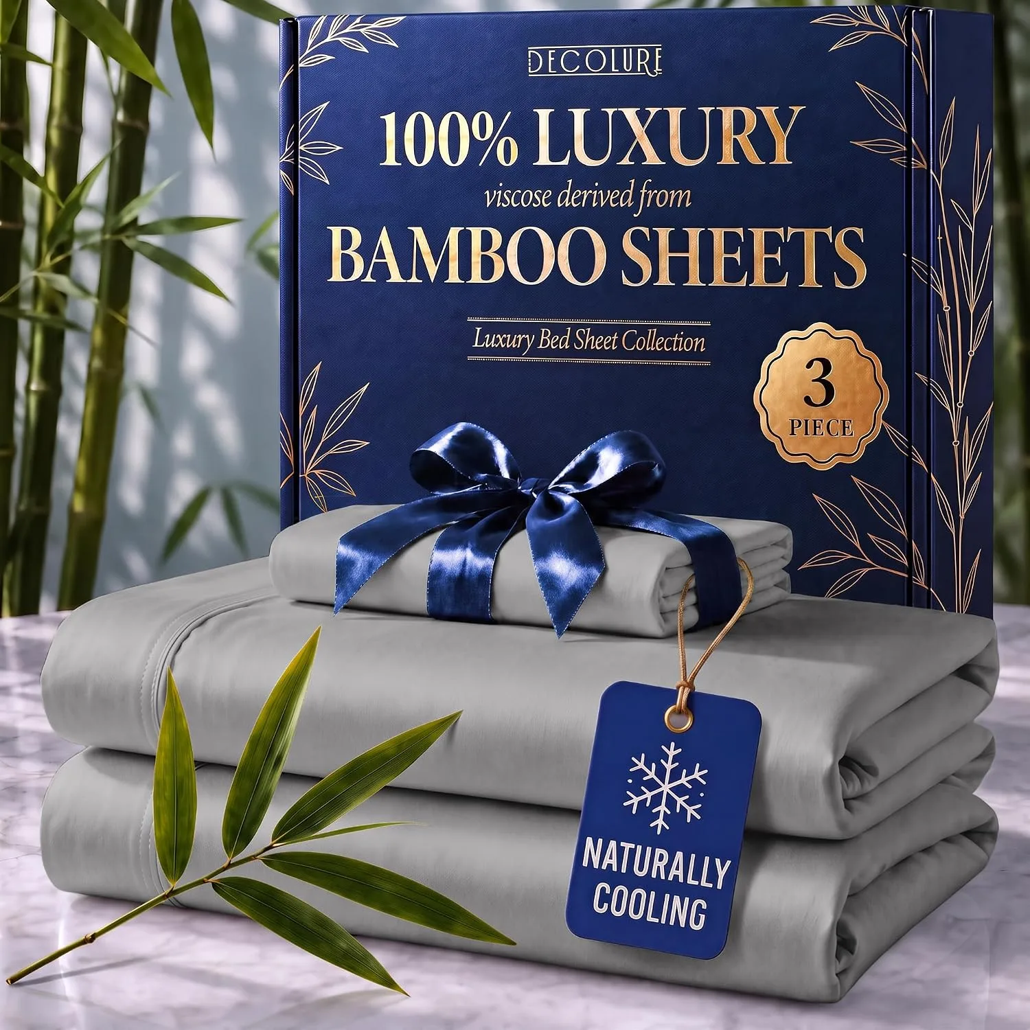 DECOLURE 100% Viscose from Bamboo Sheets Twin Size | 3 Pc Cooling Bed Set